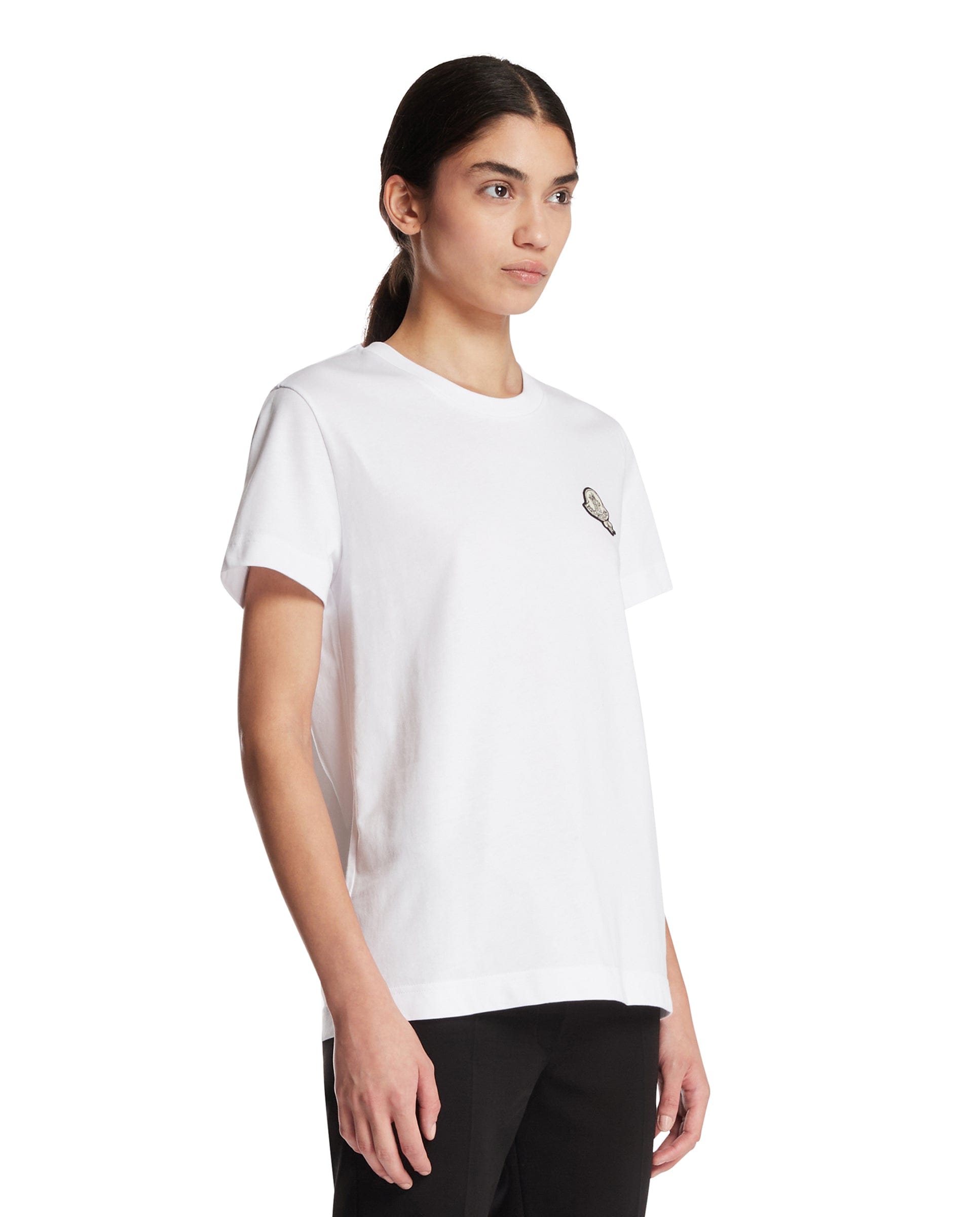 Moncler T-shirt In Cotone Con Patch Bianca