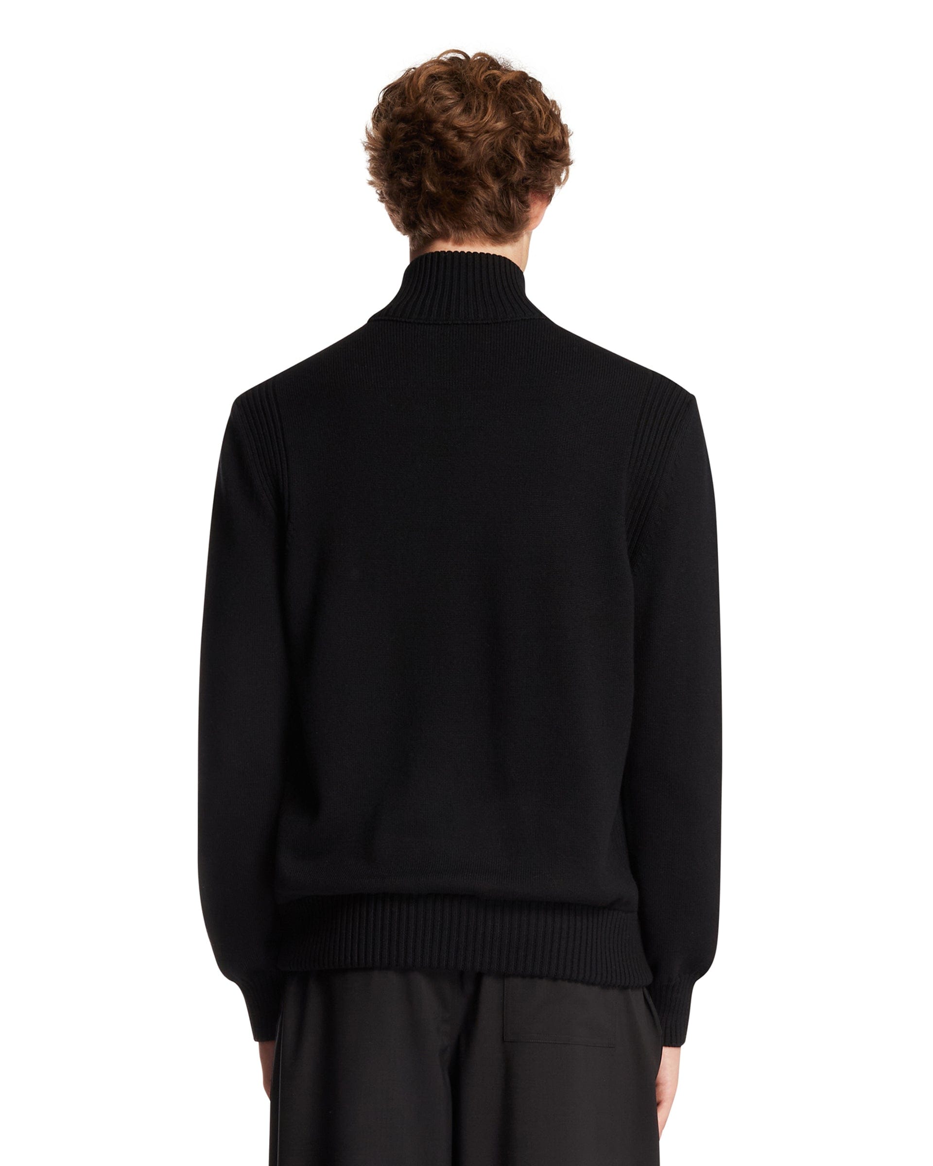 Moncler Cardigan Imbottito In Lana Con Zip Nero