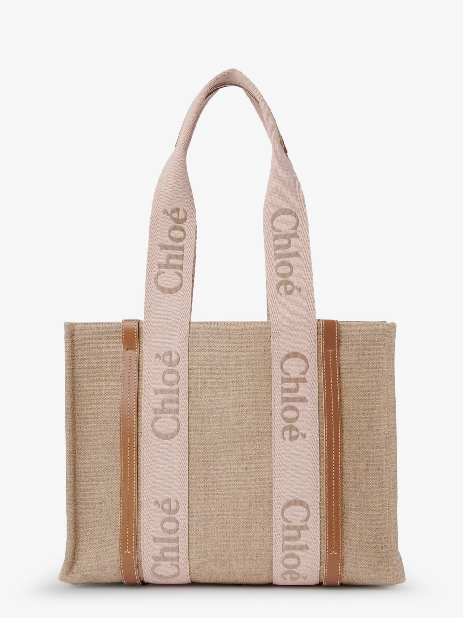 Chloe Woody linen shoulder bag with front embroidered logo