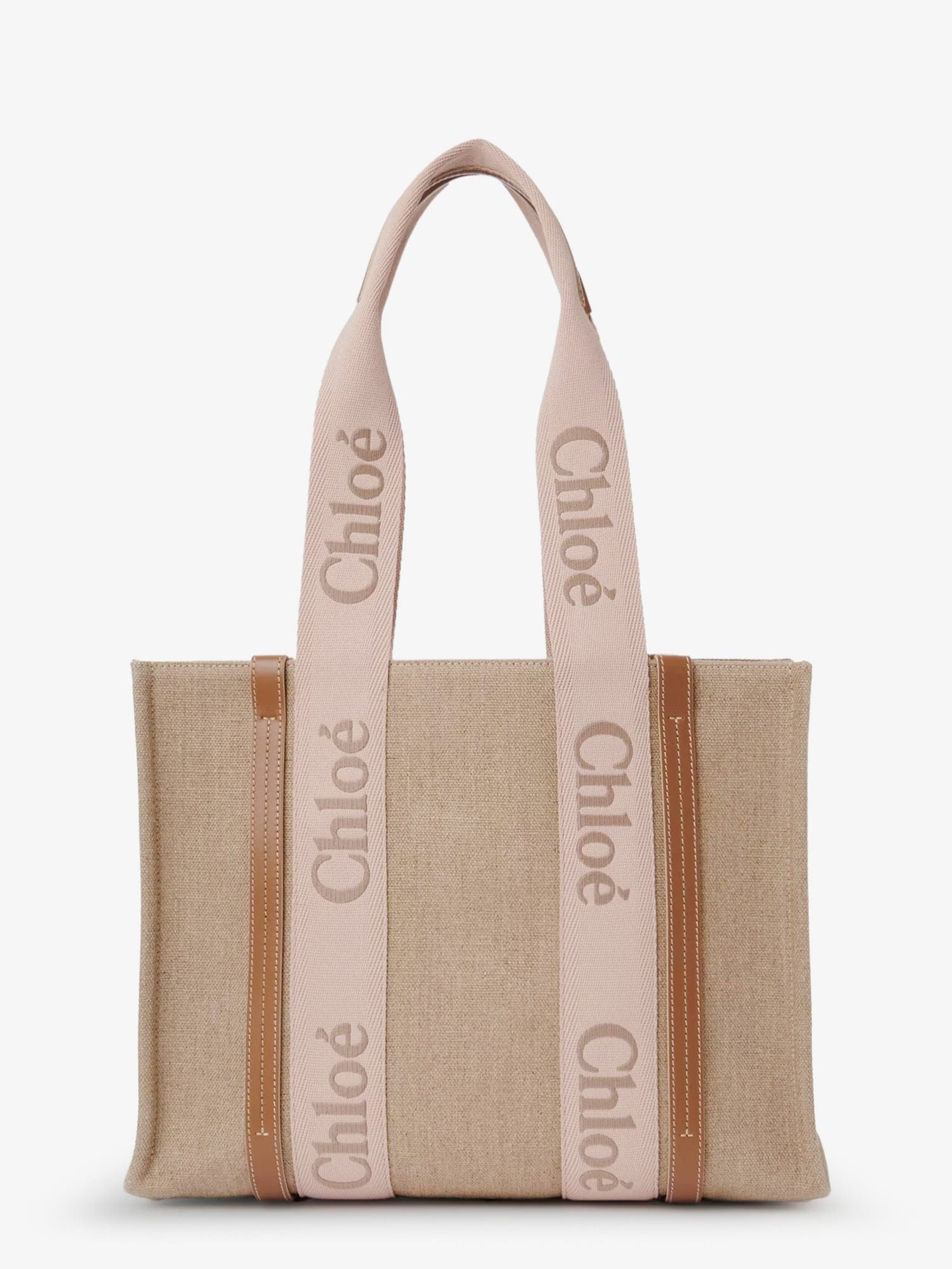 Chloe Woody linen shoulder bag with front embroidered logo