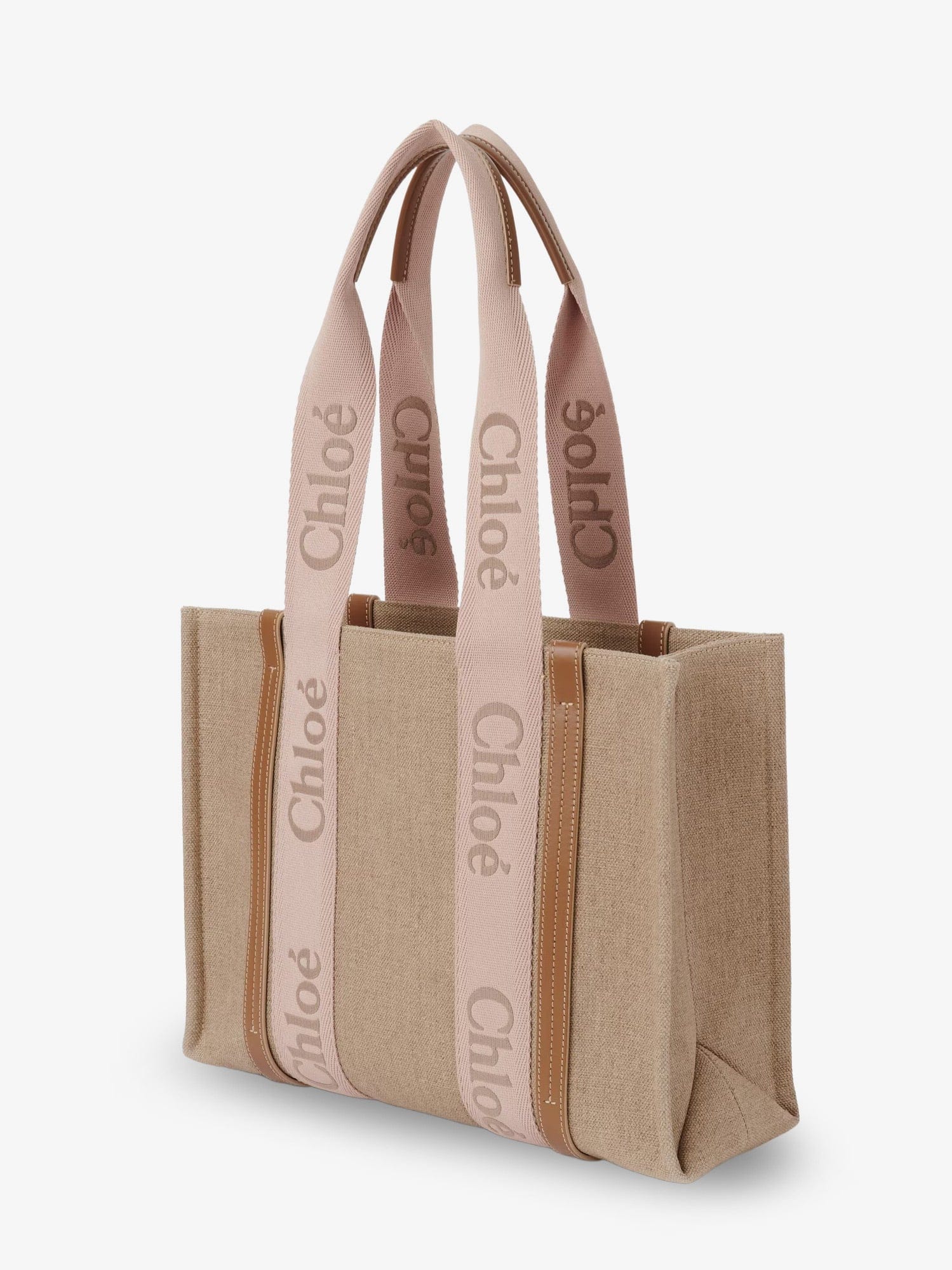 Chloe Woody linen shoulder bag with front embroidered logo
