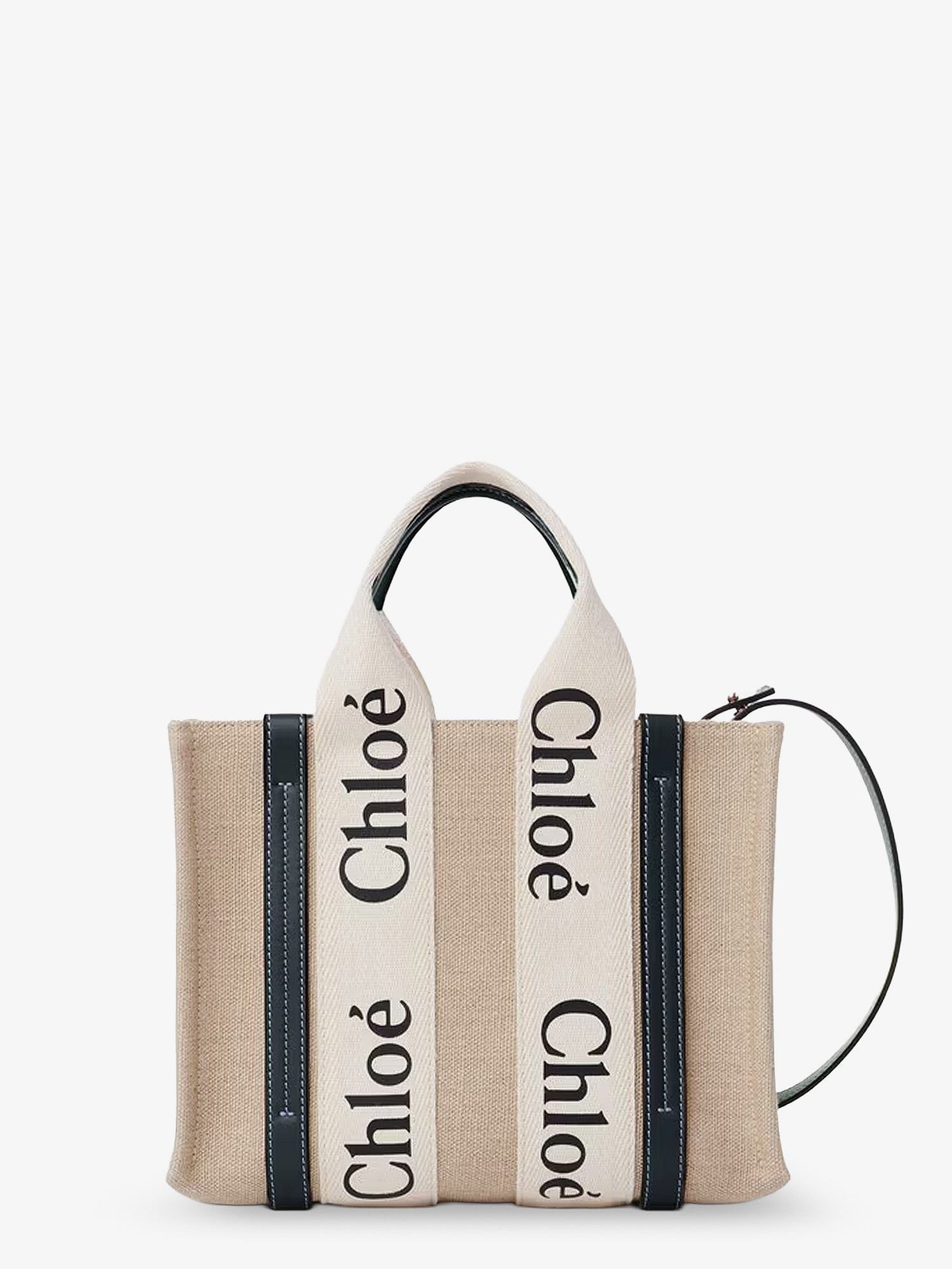 Chloe Woody linen canvas and leather crossbody bag