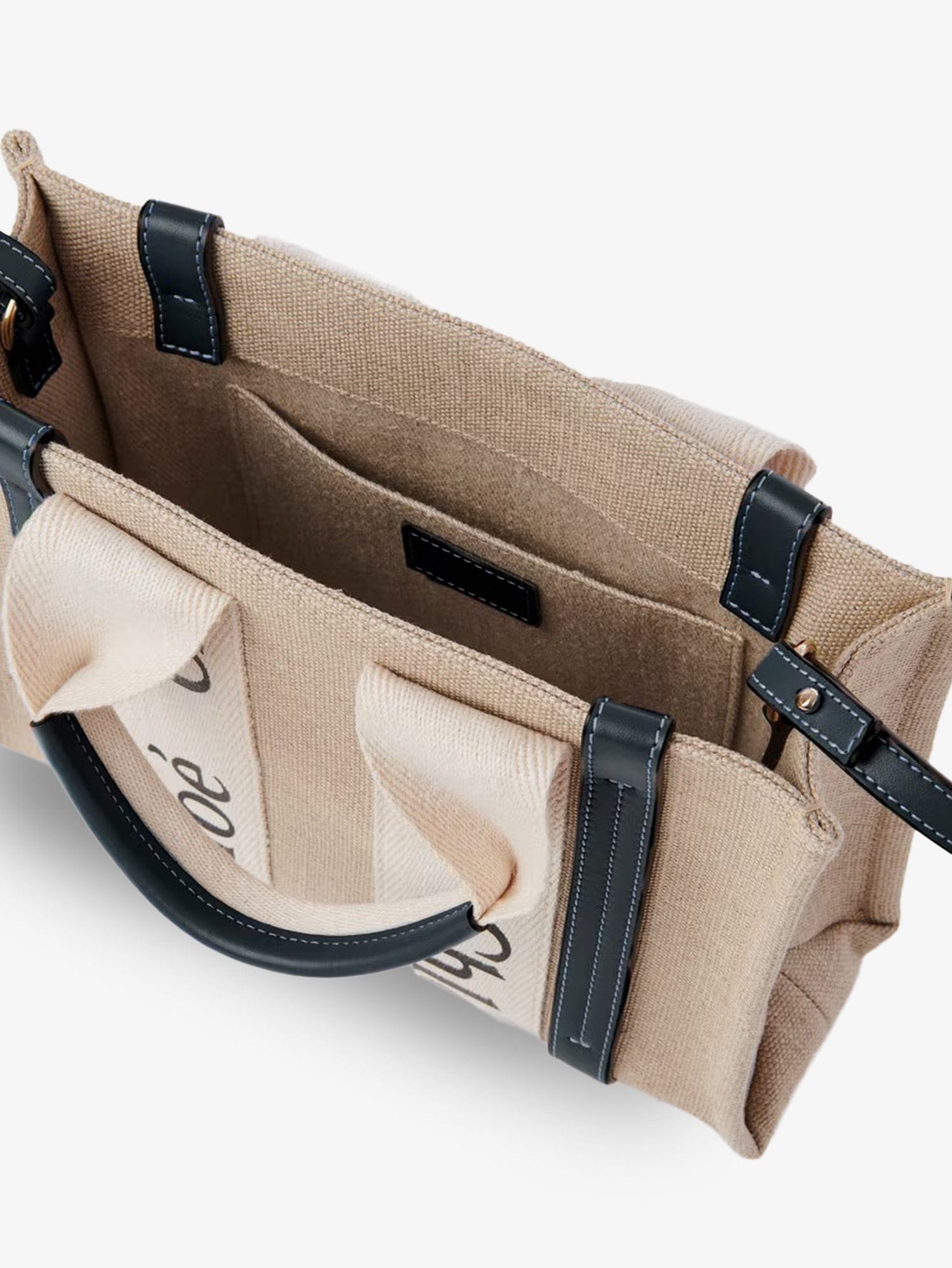 Chloe Woody linen canvas and leather crossbody bag