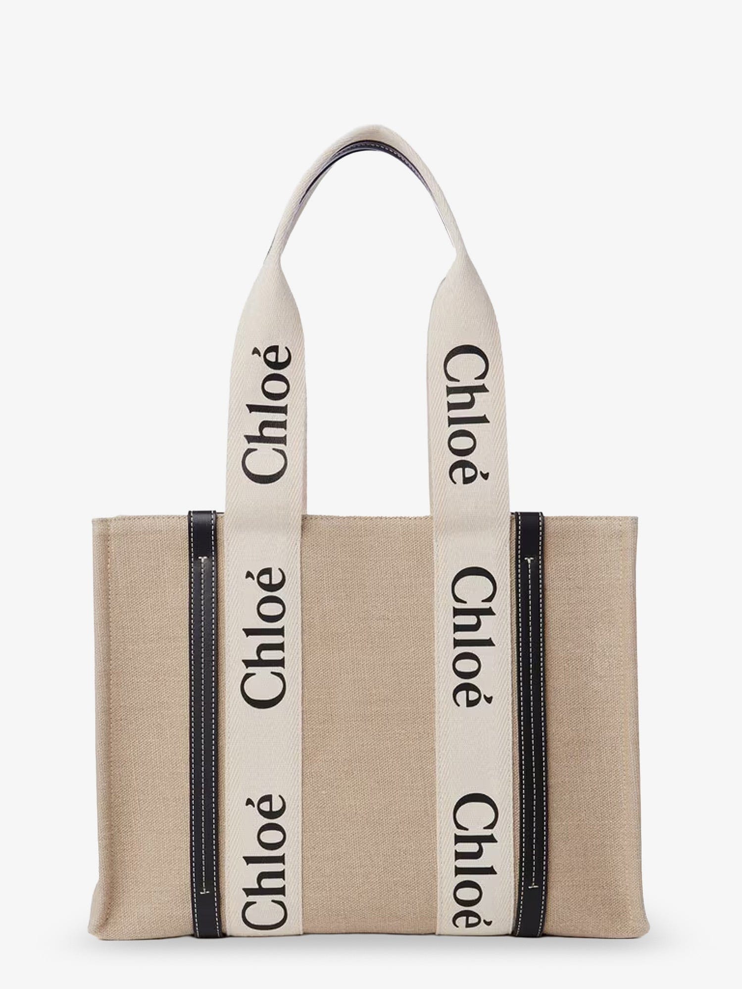 Chloe Woody linen shoulder bag with front lettering logo