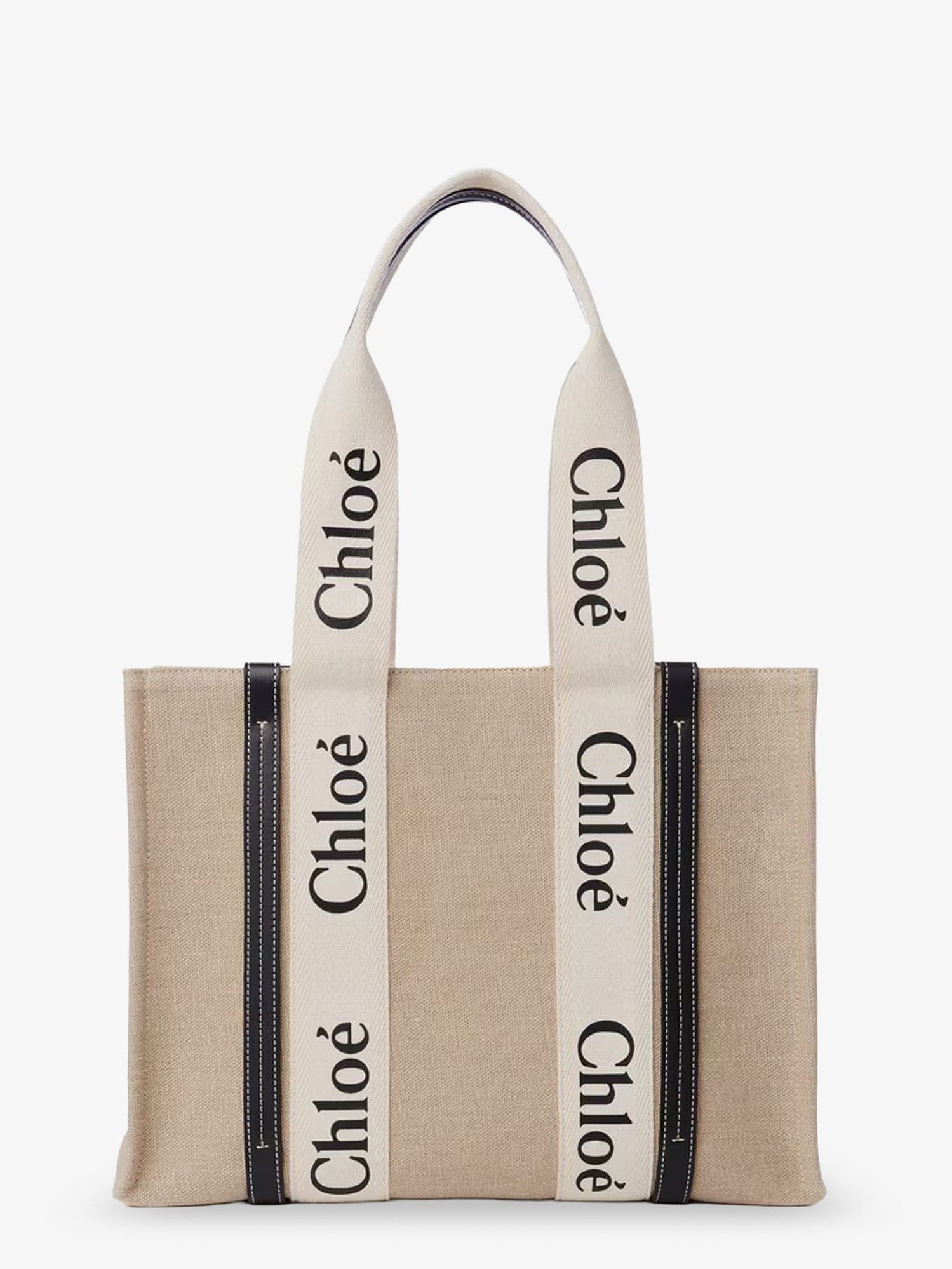 Chloe Woody linen shoulder bag with front lettering logo