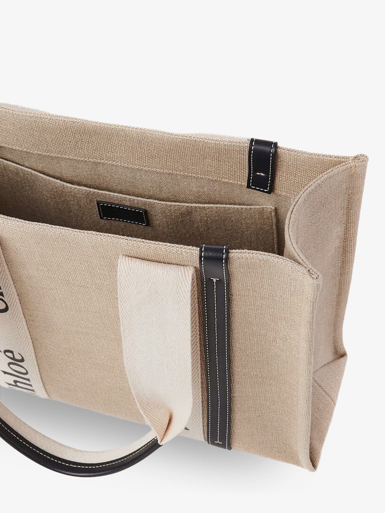 Chloe Woody linen shoulder bag with front lettering logo