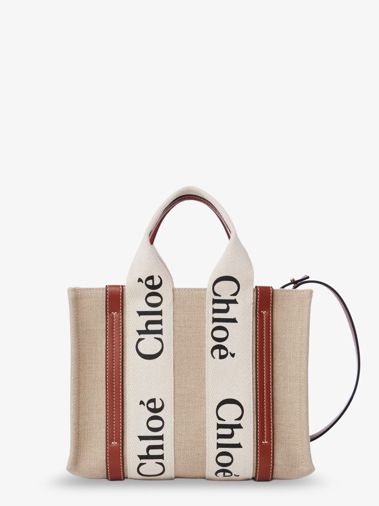 Chloe Woody linen and leather Tote Bag