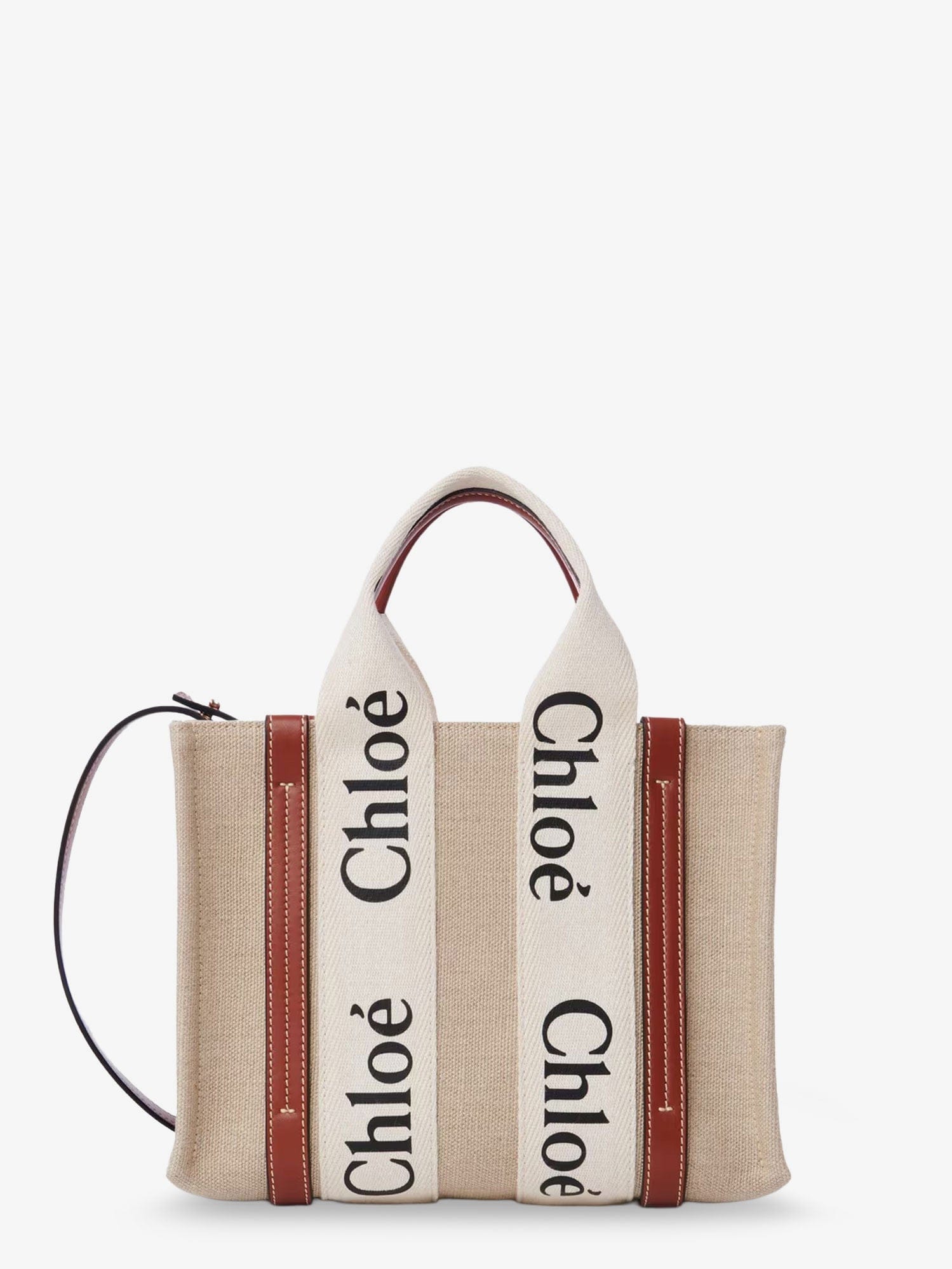 Chloe Woody linen and leather Tote Bag