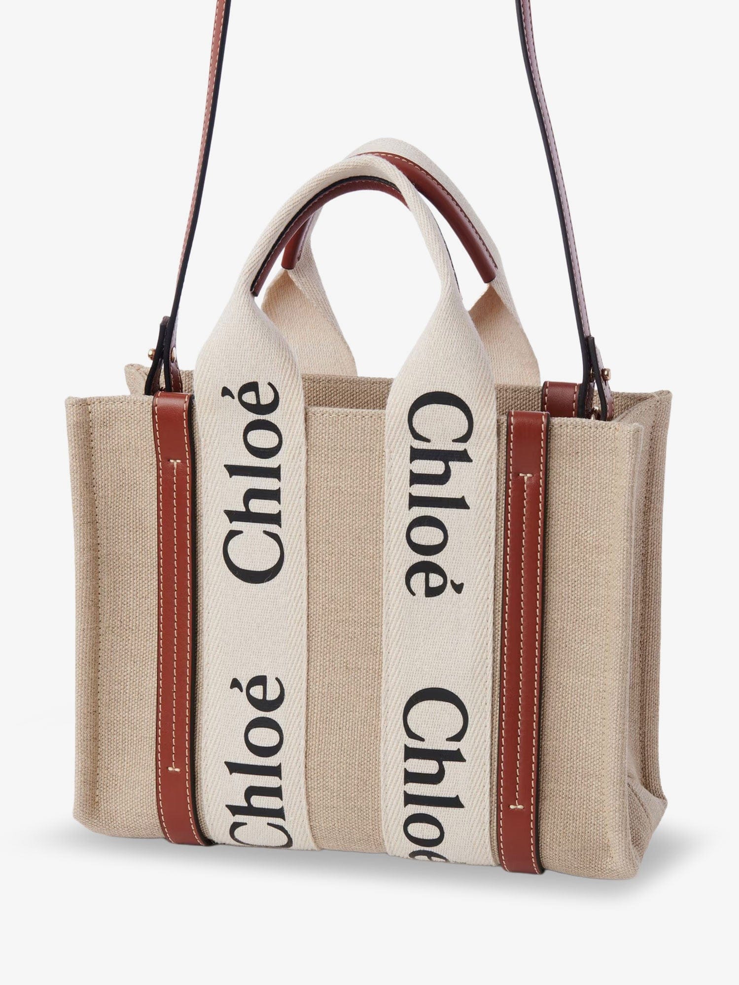 Chloe Woody linen and leather Tote Bag