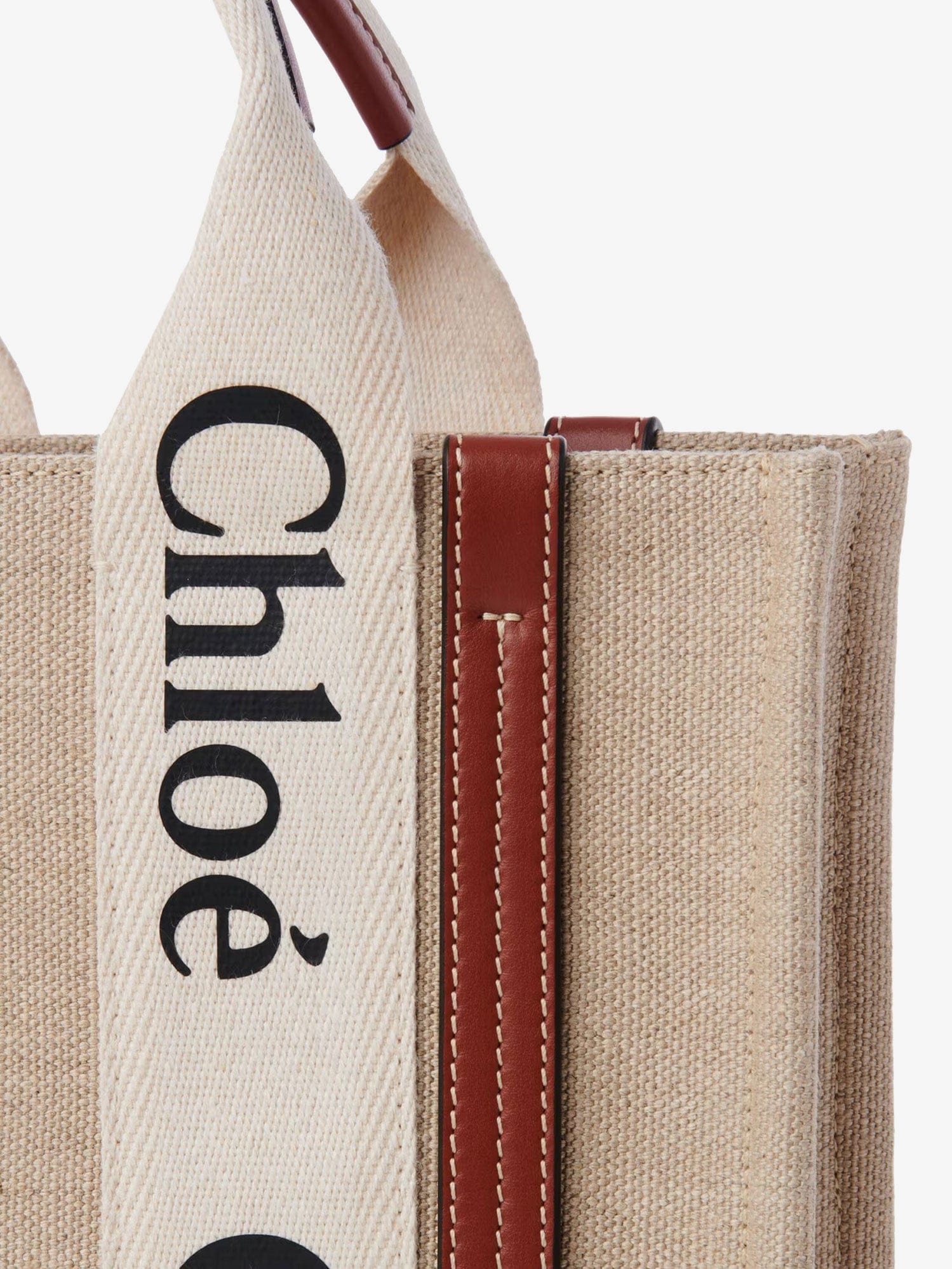 Chloe Woody linen and leather Tote Bag