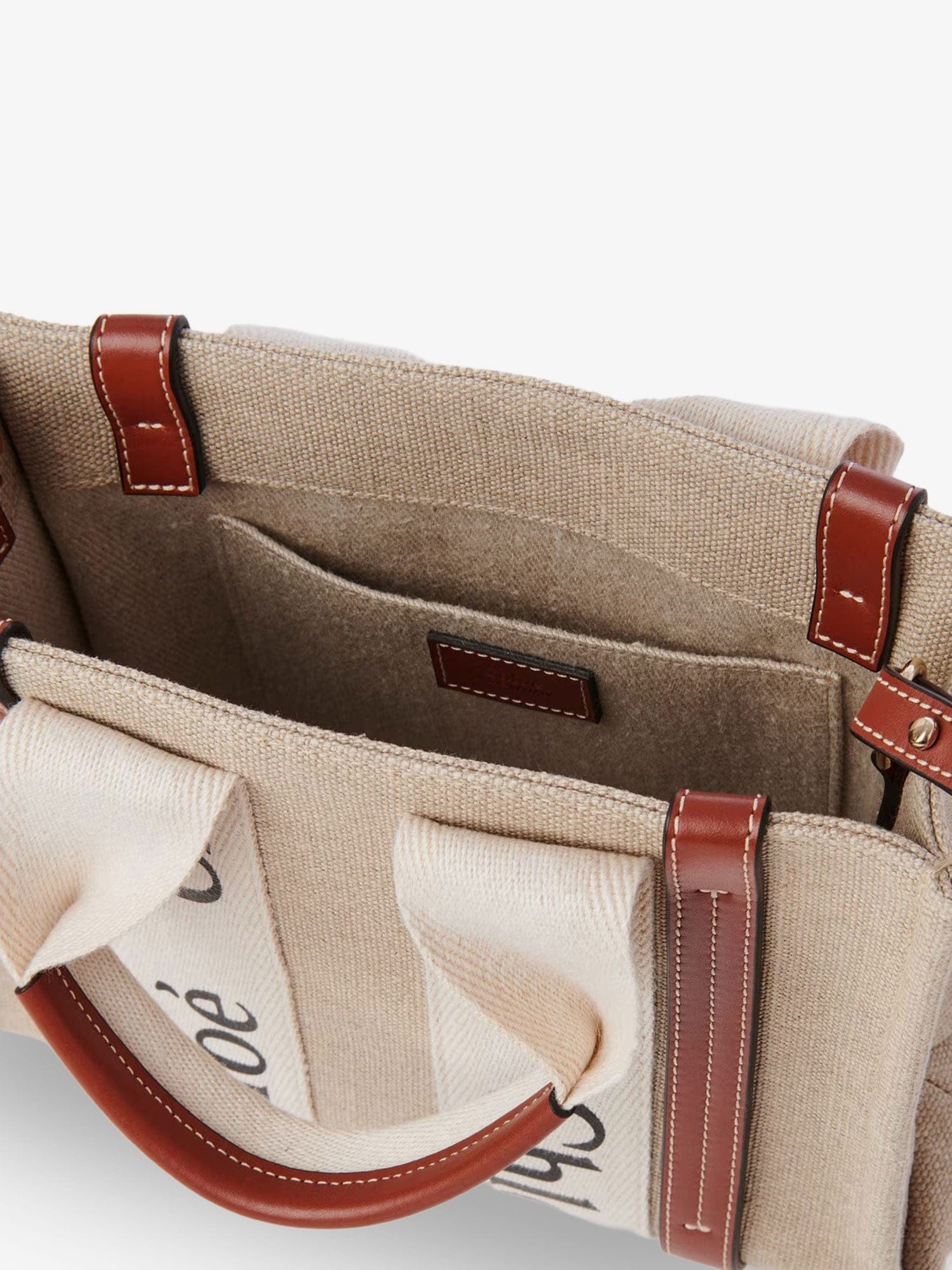 Chloe Woody linen and leather Tote Bag