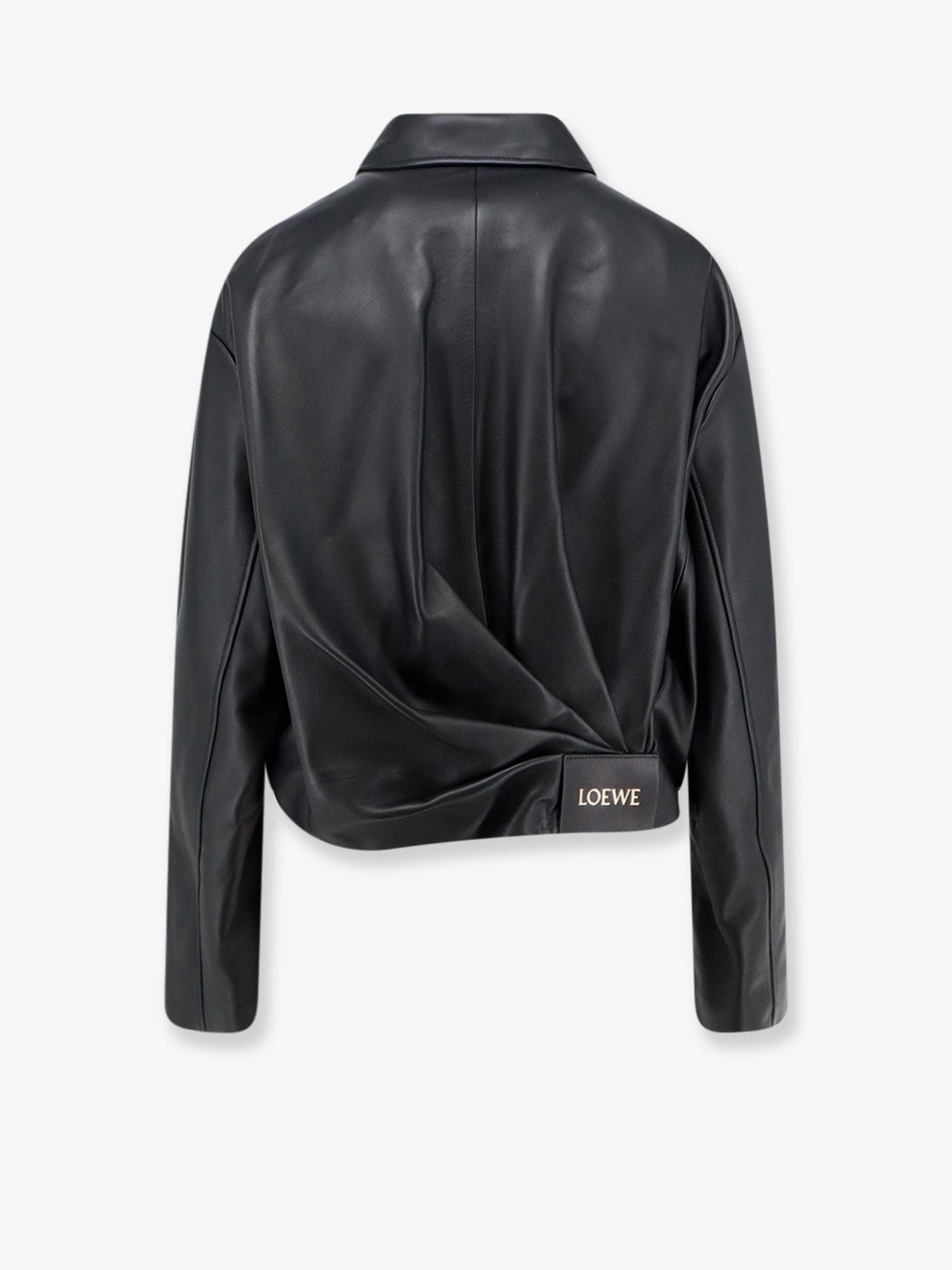 Loewe Cropped leather jacket with back logo patch