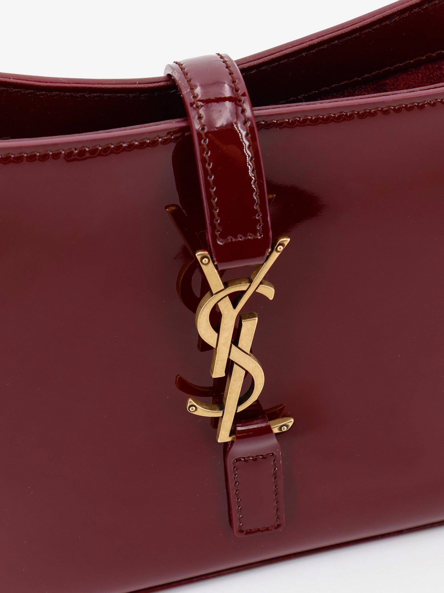 Saint Laurent LE 5 À 7 bordeaux patent leather shoulder bag
