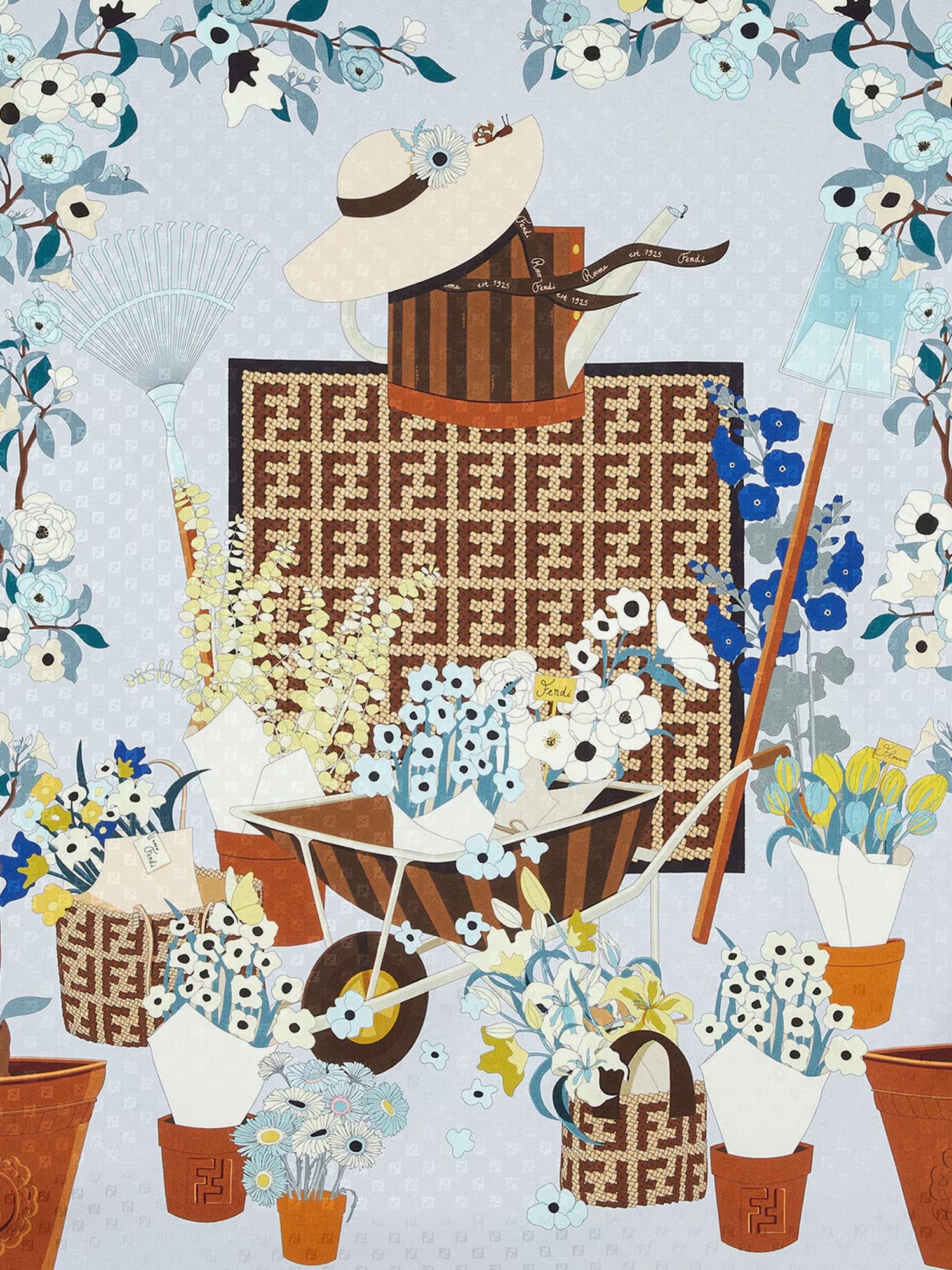 Fendi Silk scarf with Gardening print
