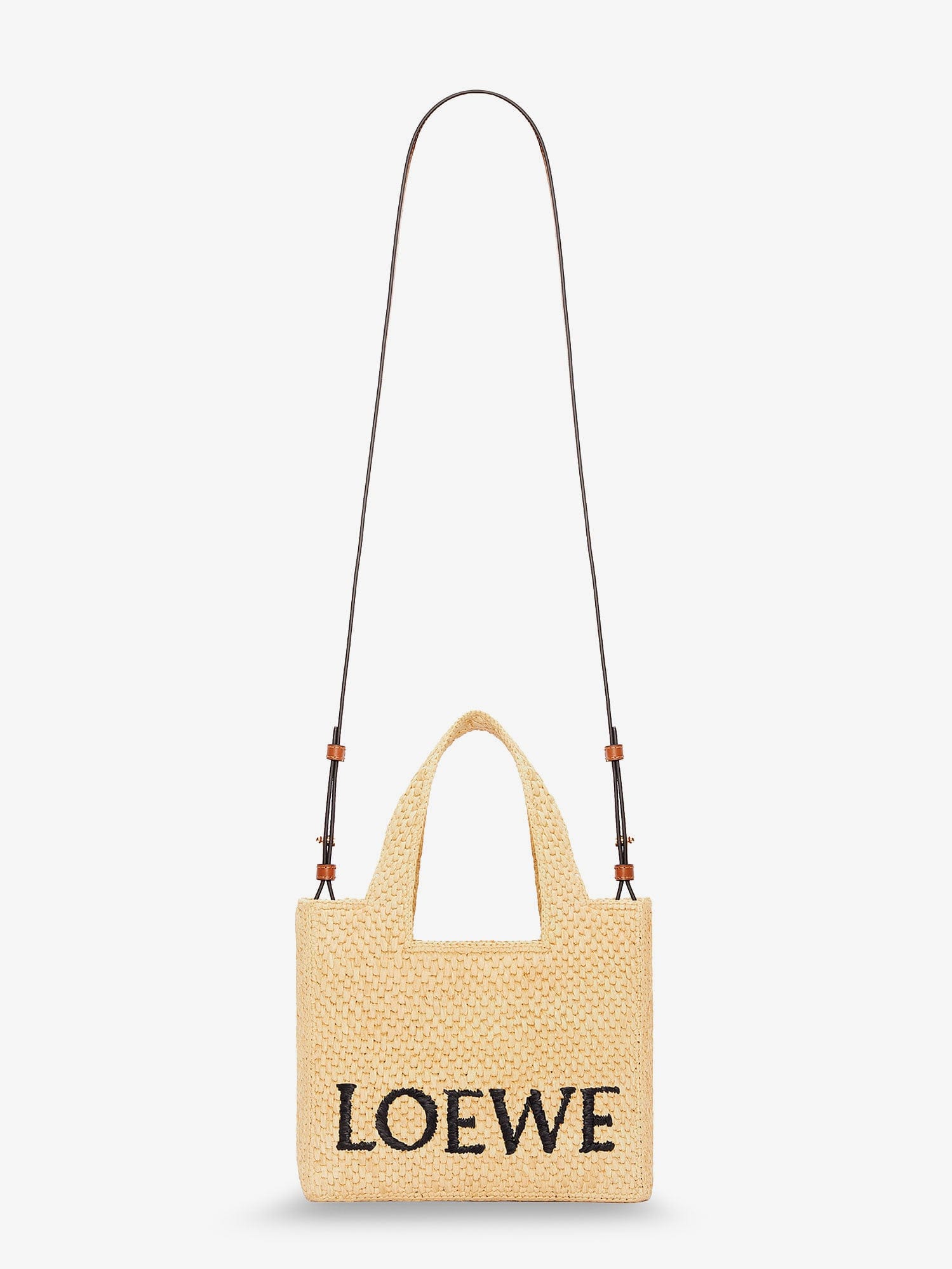 Loewe Paula's Ibiza -Small Loewe Font raffia handbag with embroidered logo on the front