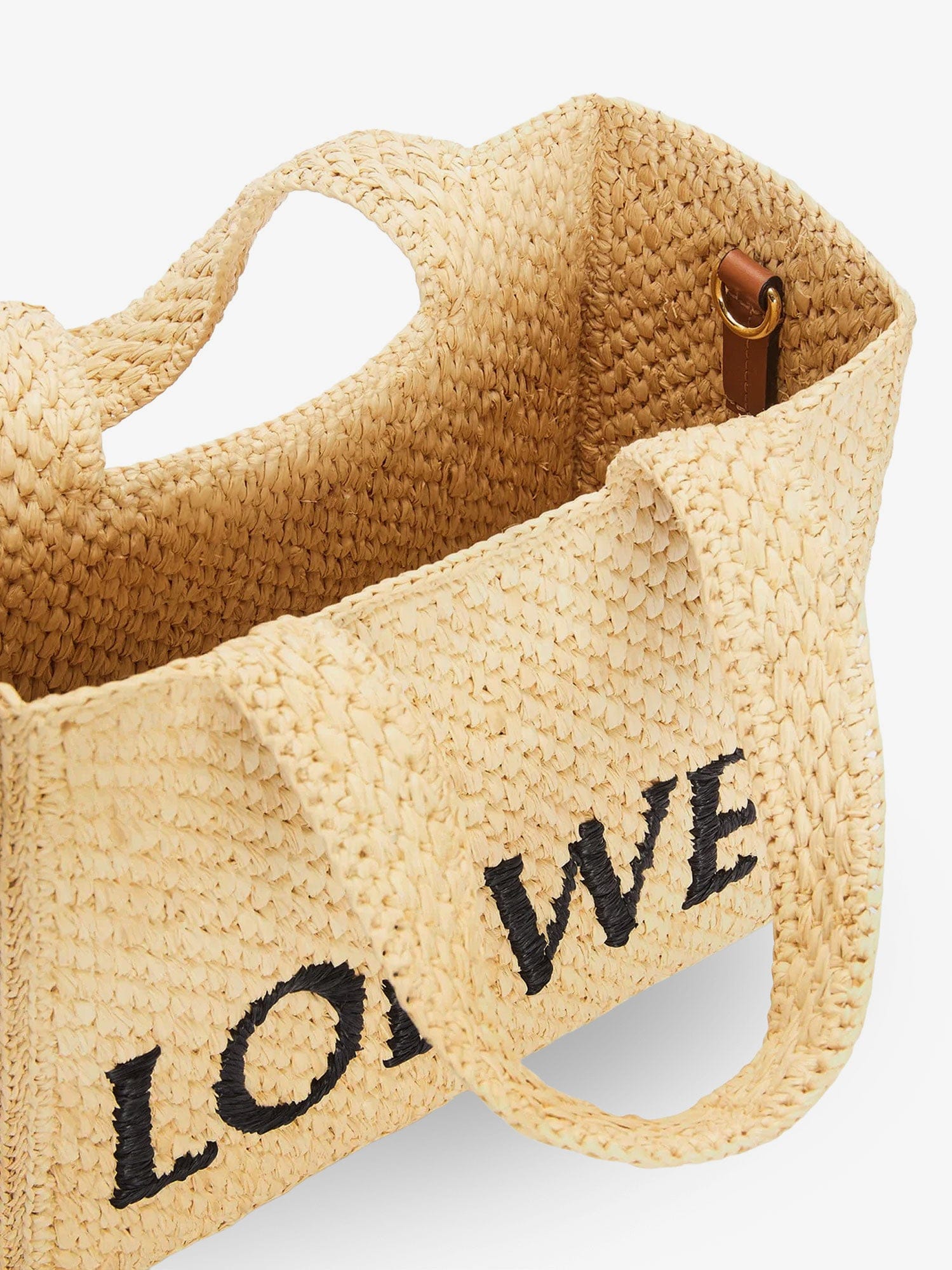 Loewe Paula's Ibiza -Small Loewe Font raffia handbag with embroidered logo on the front
