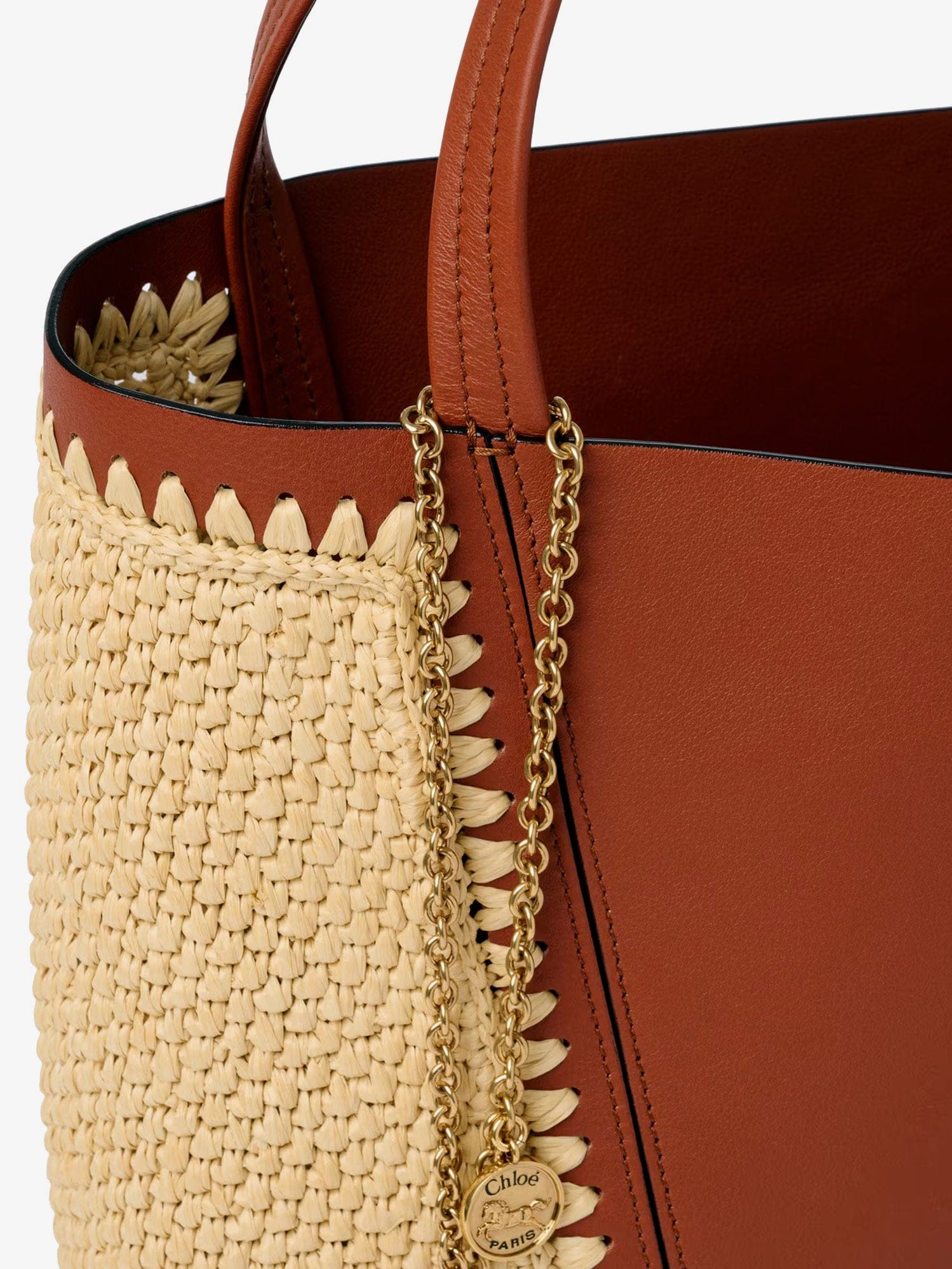 Chloé Spin leather and raffia shoulder bag