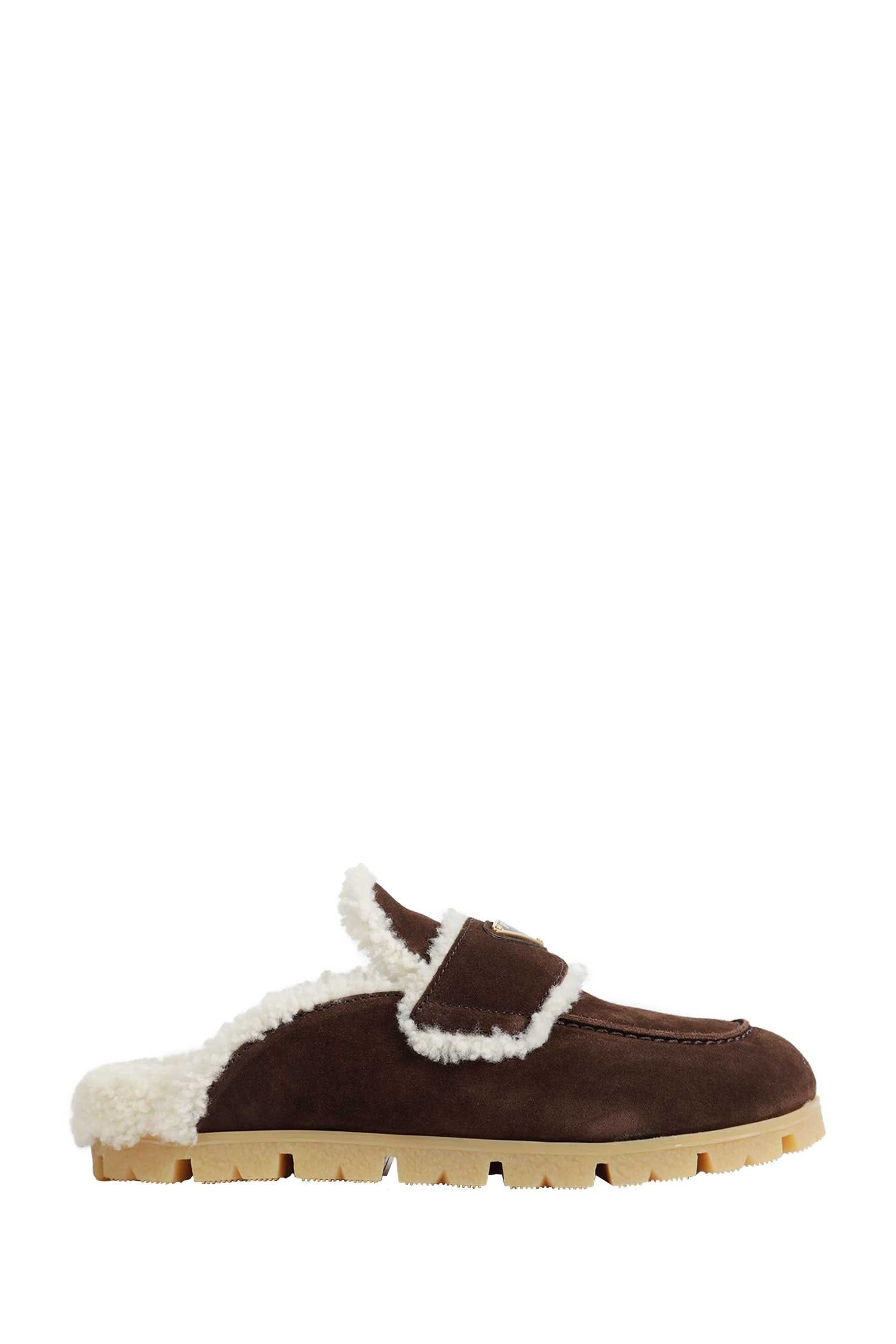 Prada Suede And Shearling Mules