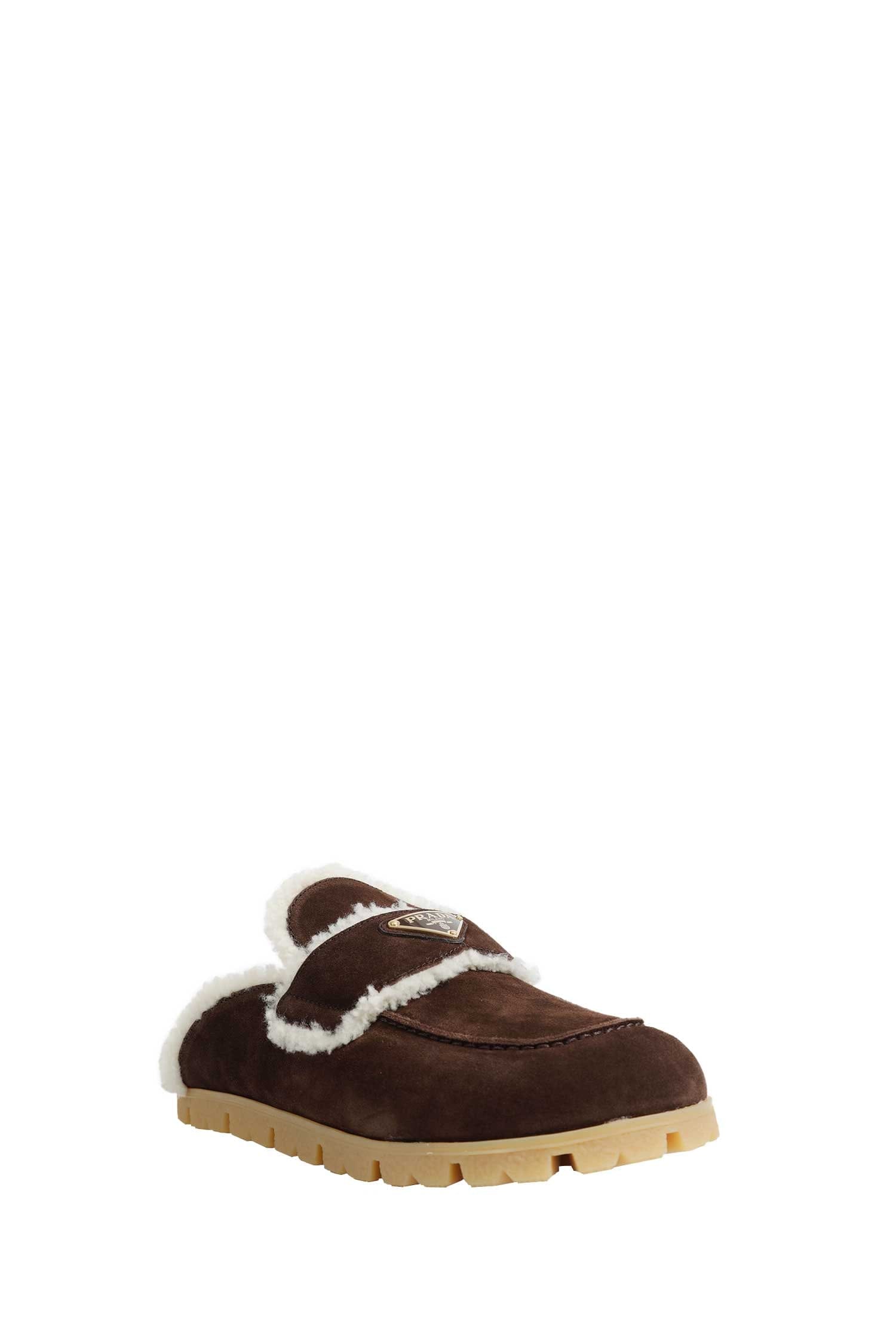 Prada Suede And Shearling Mules