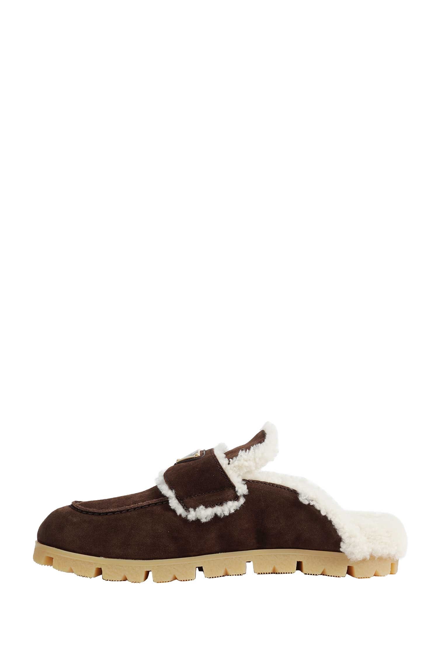 Prada Suede And Shearling Mules