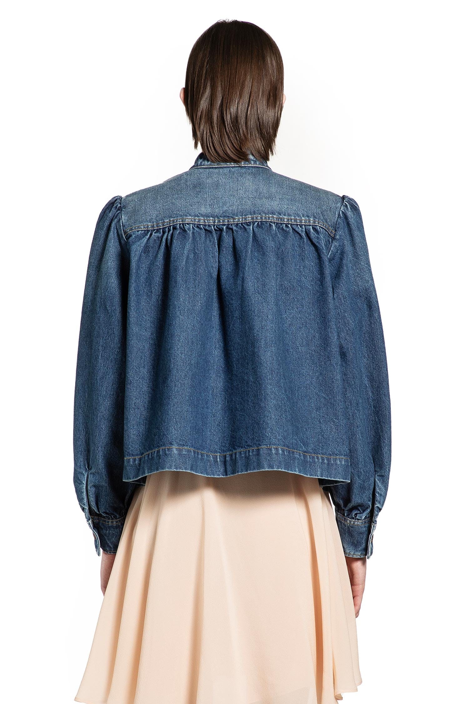 Chloe High Neck Gathered Denim Jacket