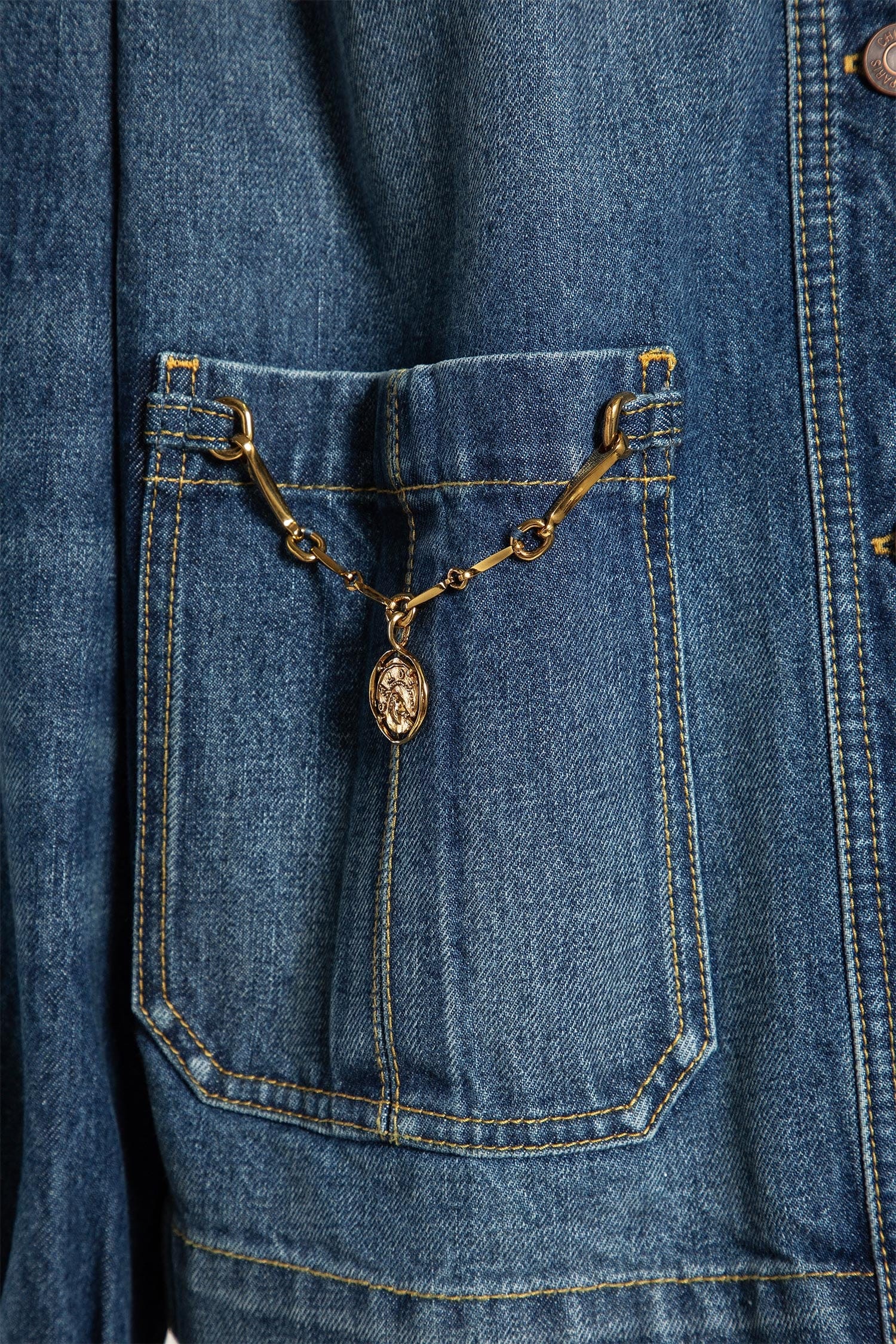 Chloe High Neck Gathered Denim Jacket
