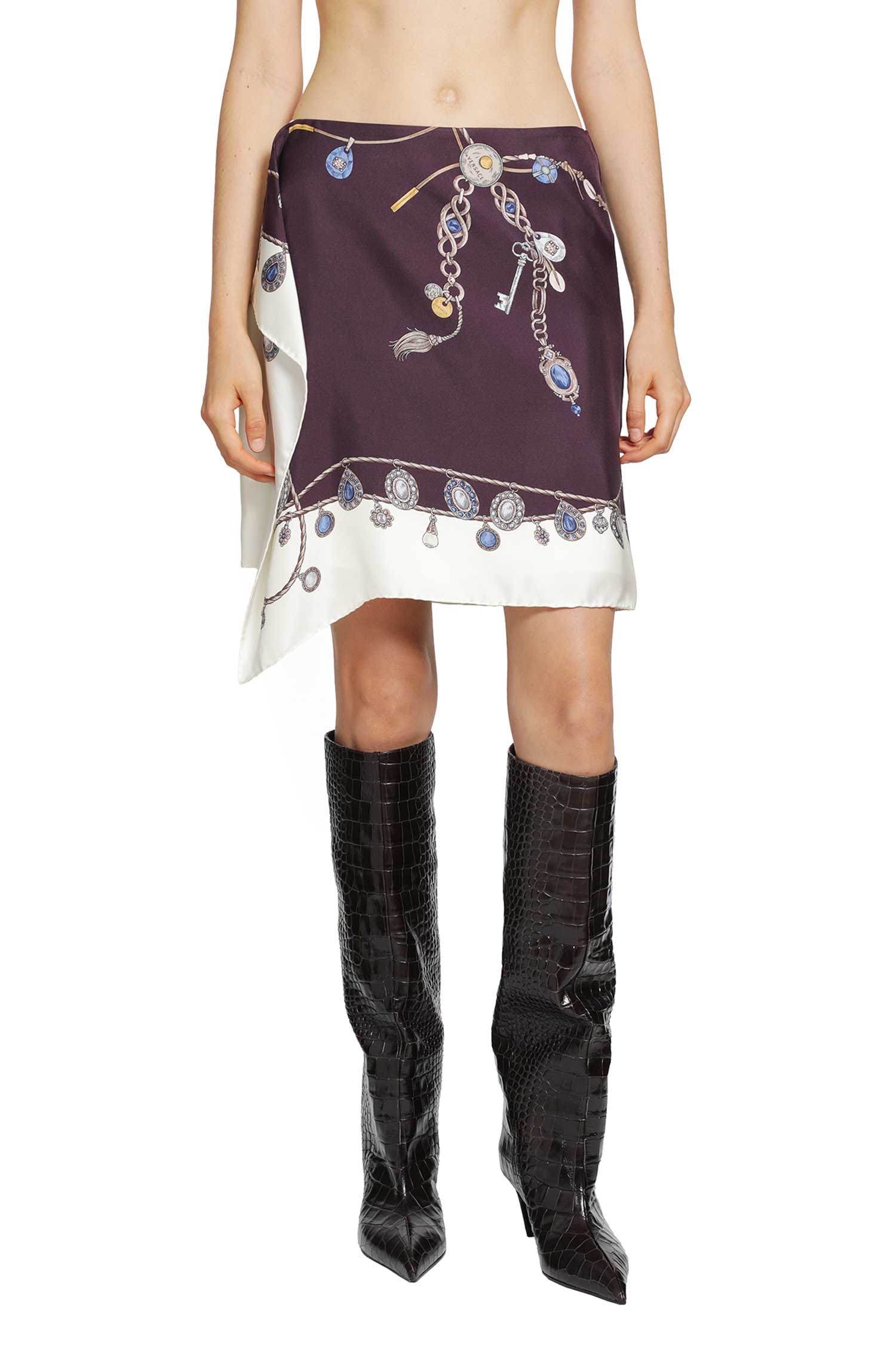 Versace Stolen Jewels Silk Twill Mini Skirt