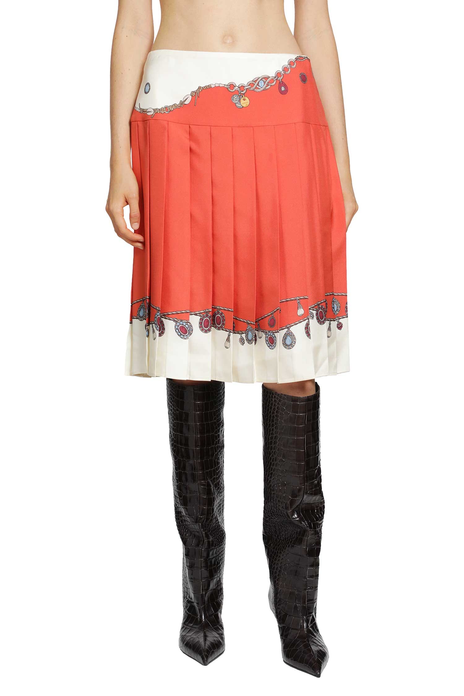 Versace Printed Twill Silk Midi Skirt