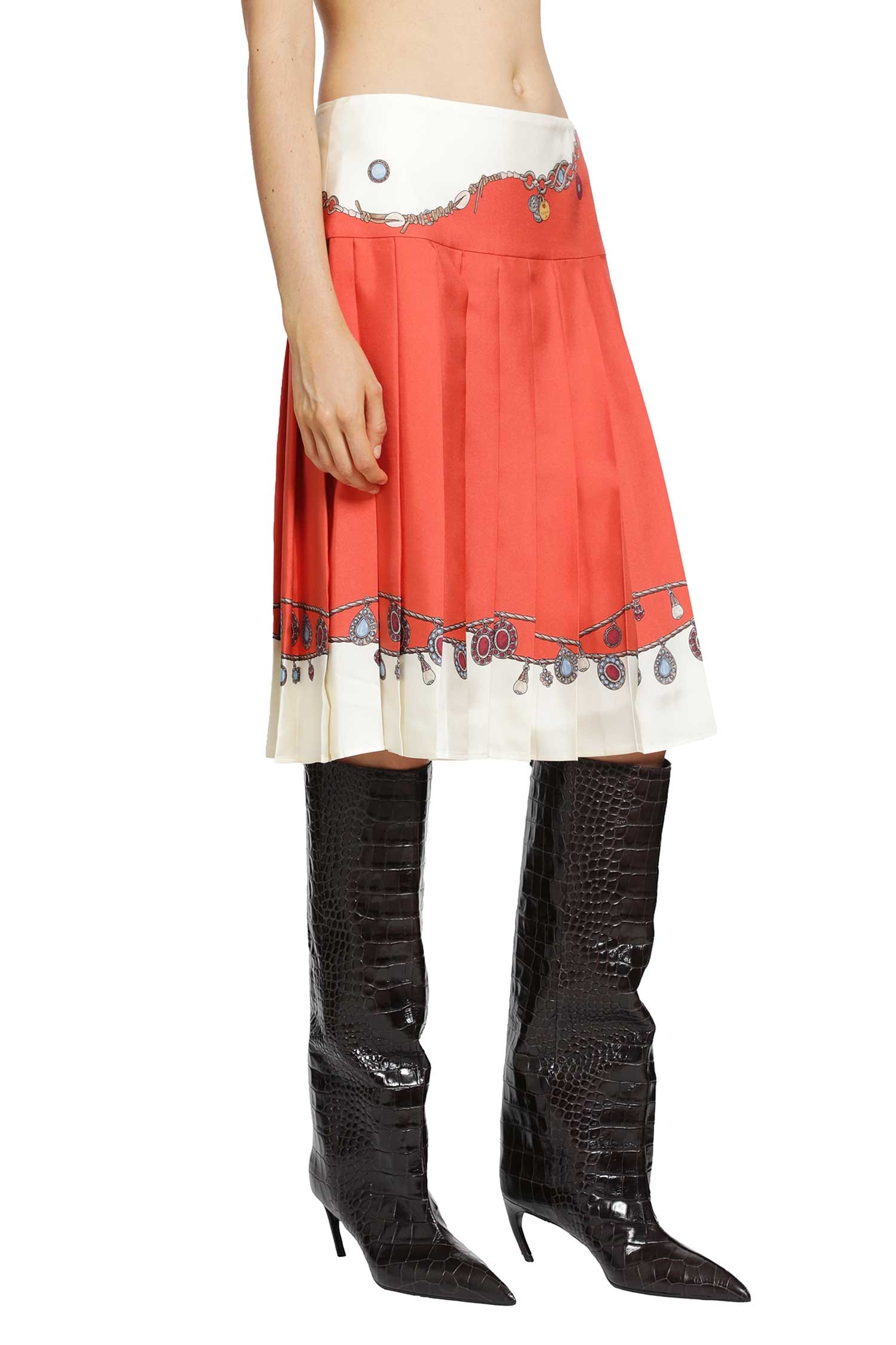 Versace Printed Twill Silk Midi Skirt