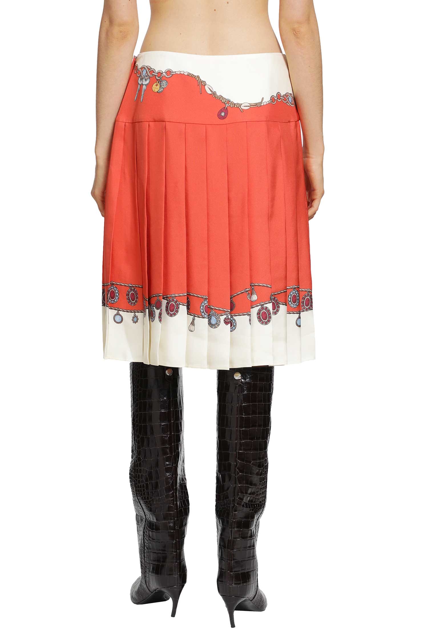 Versace Printed Twill Silk Midi Skirt