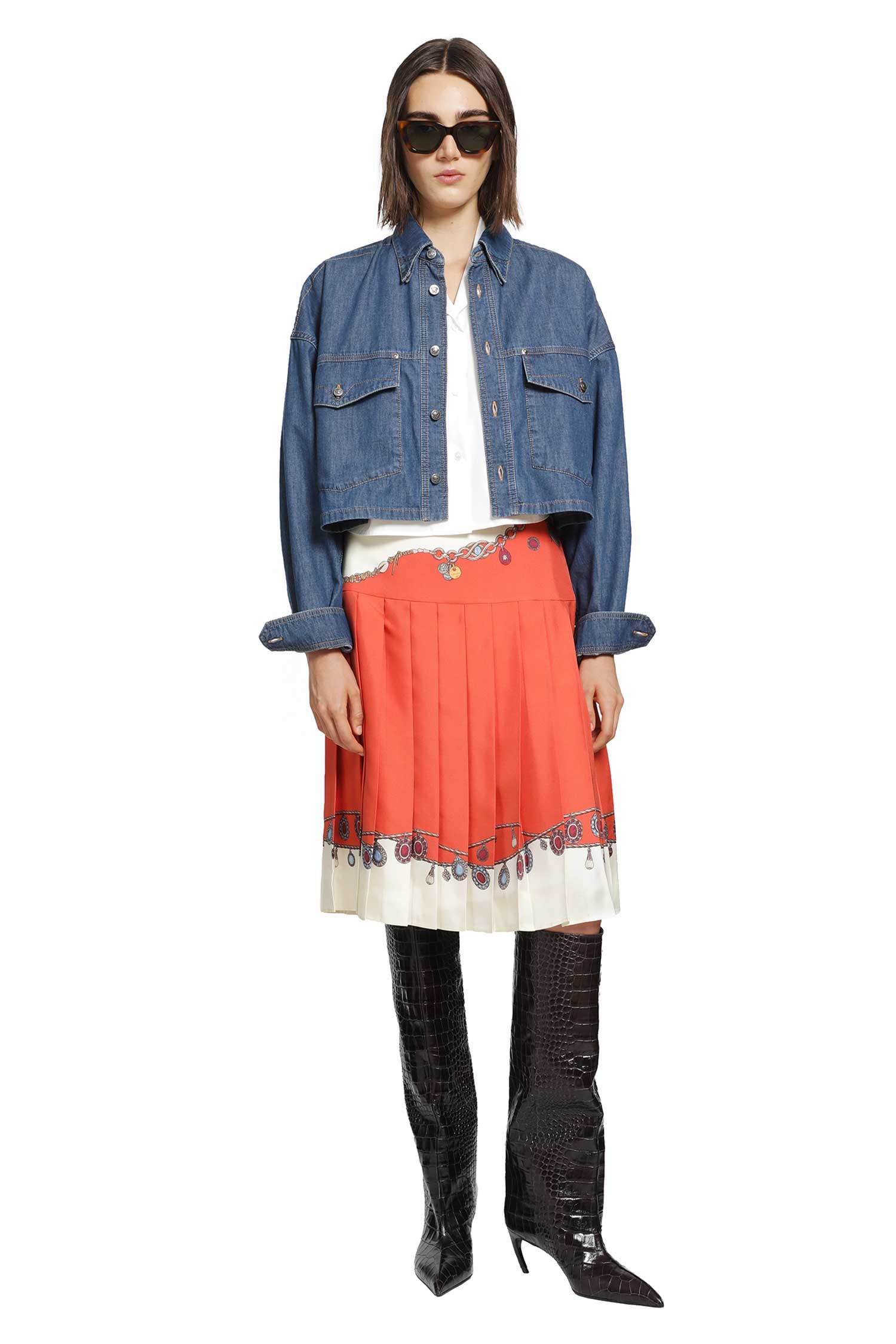 Versace Printed Twill Silk Midi Skirt