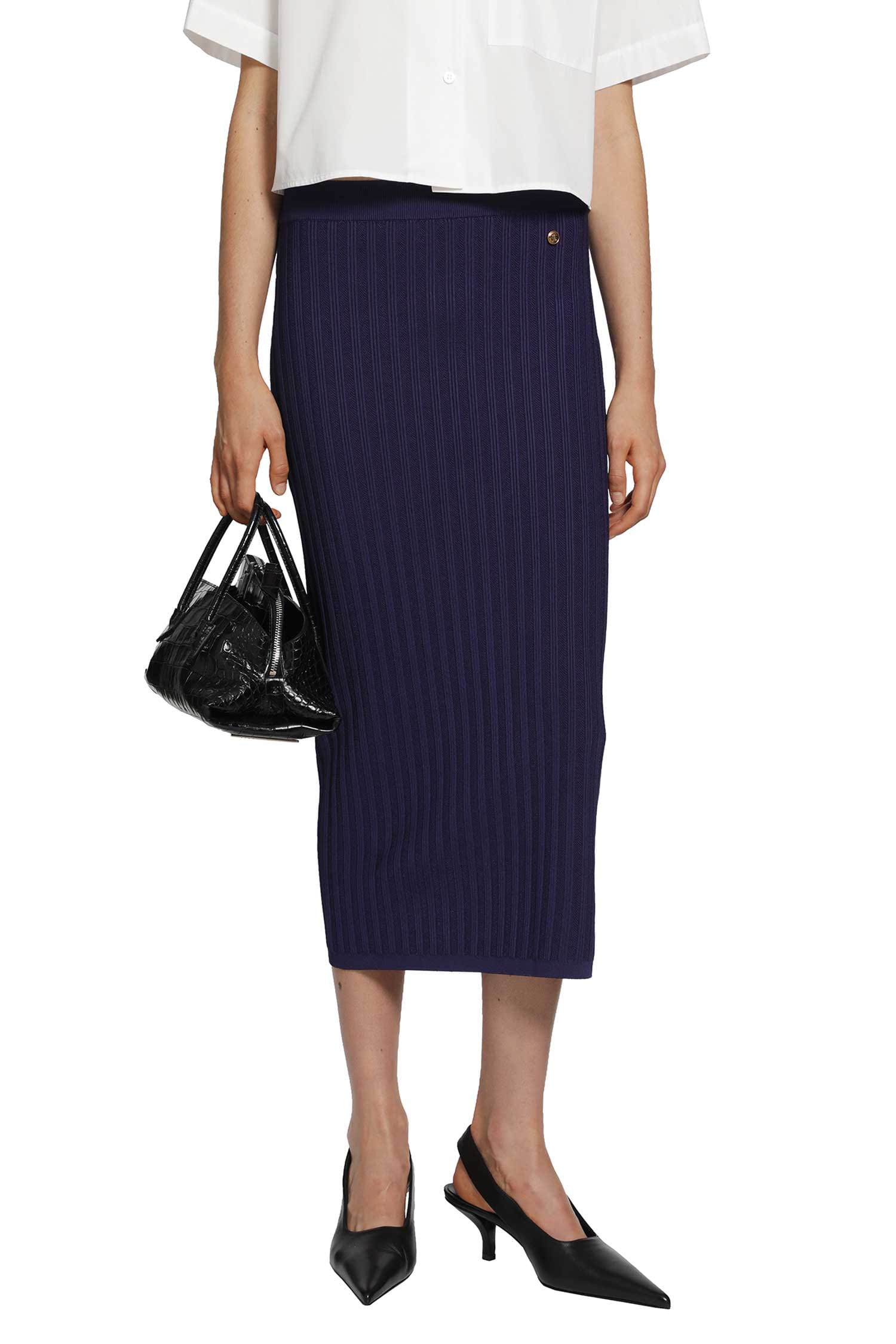 Versace Stretch Viscose Mesh Knit Midi Skirt