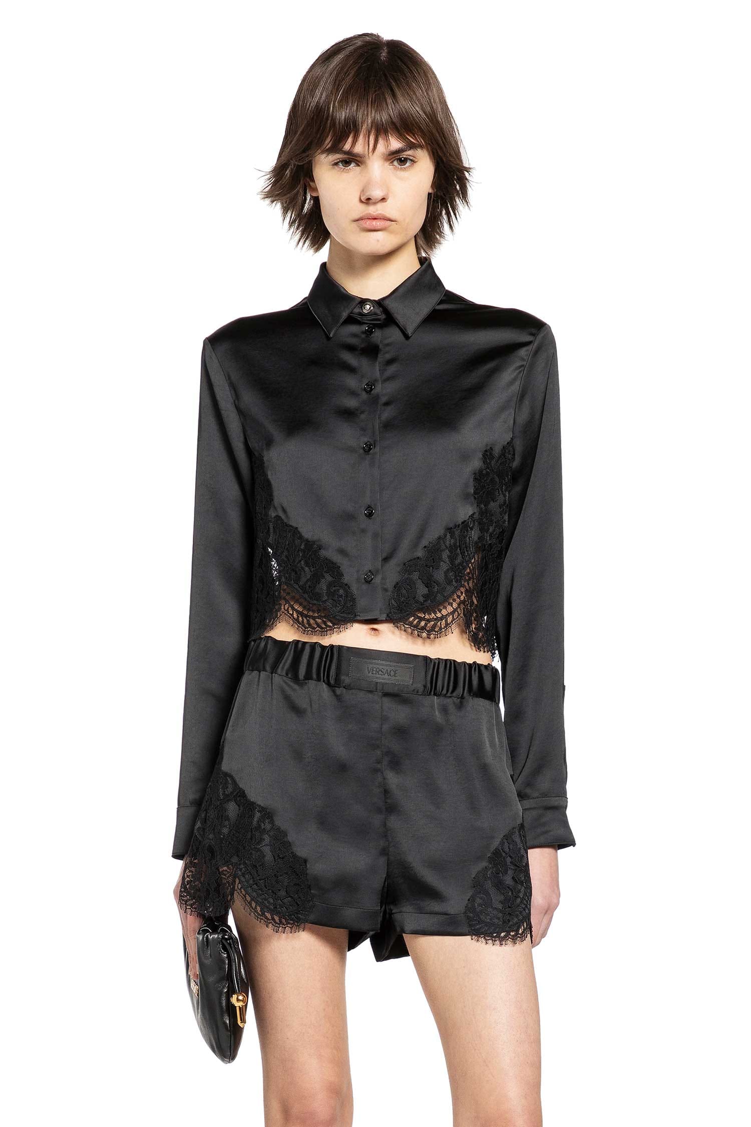 Versace Lace-Trim Satin Crop Shirt