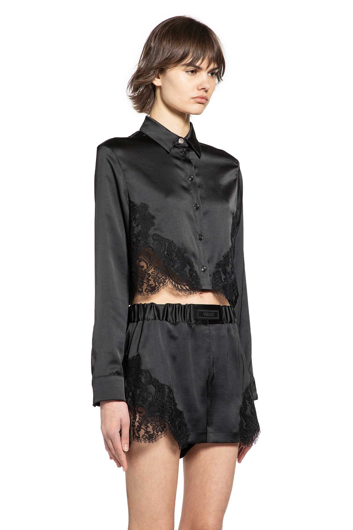 Versace Lace-Trim Satin Crop Shirt
