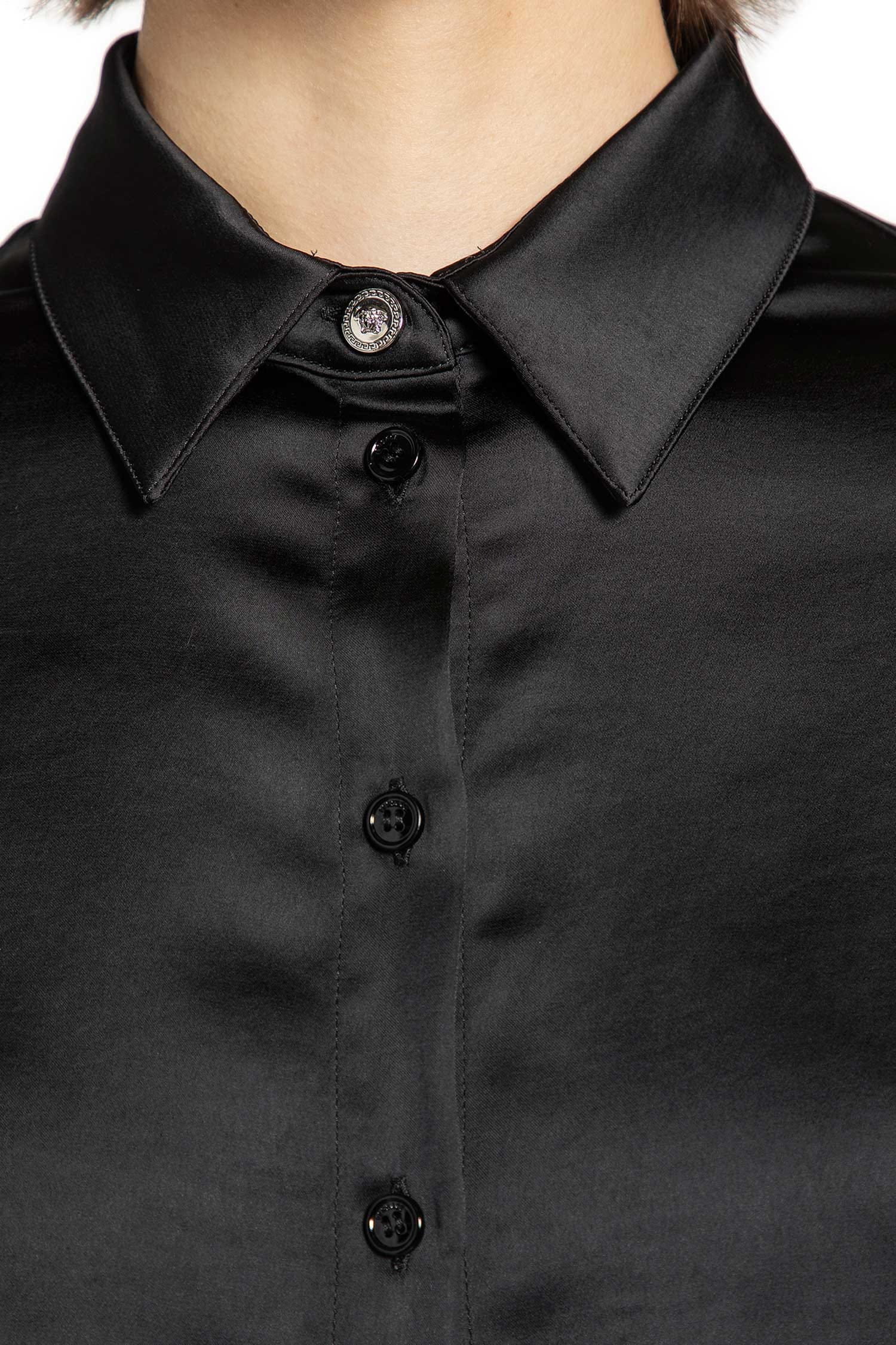 Versace Lace-Trim Satin Crop Shirt