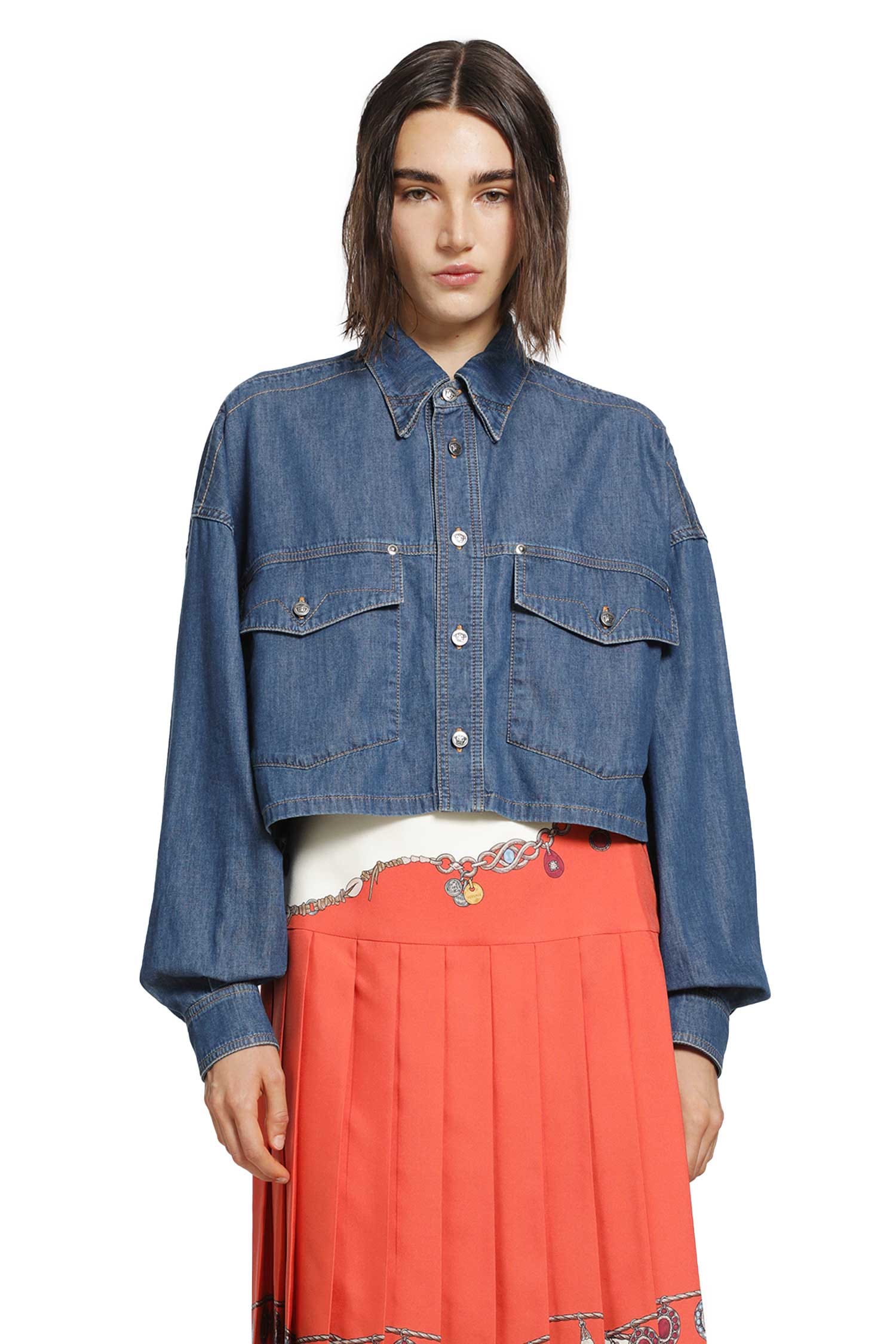 Versace Chambray Denim Crop Shirt