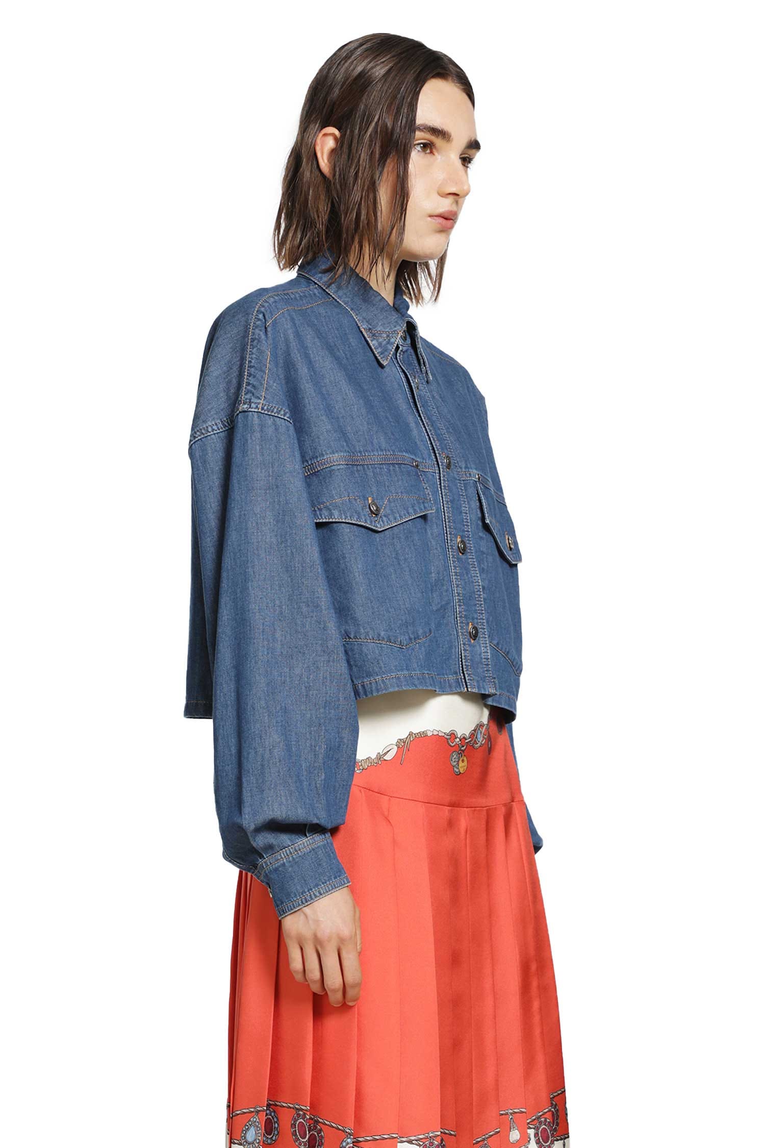 Versace Chambray Denim Crop Shirt