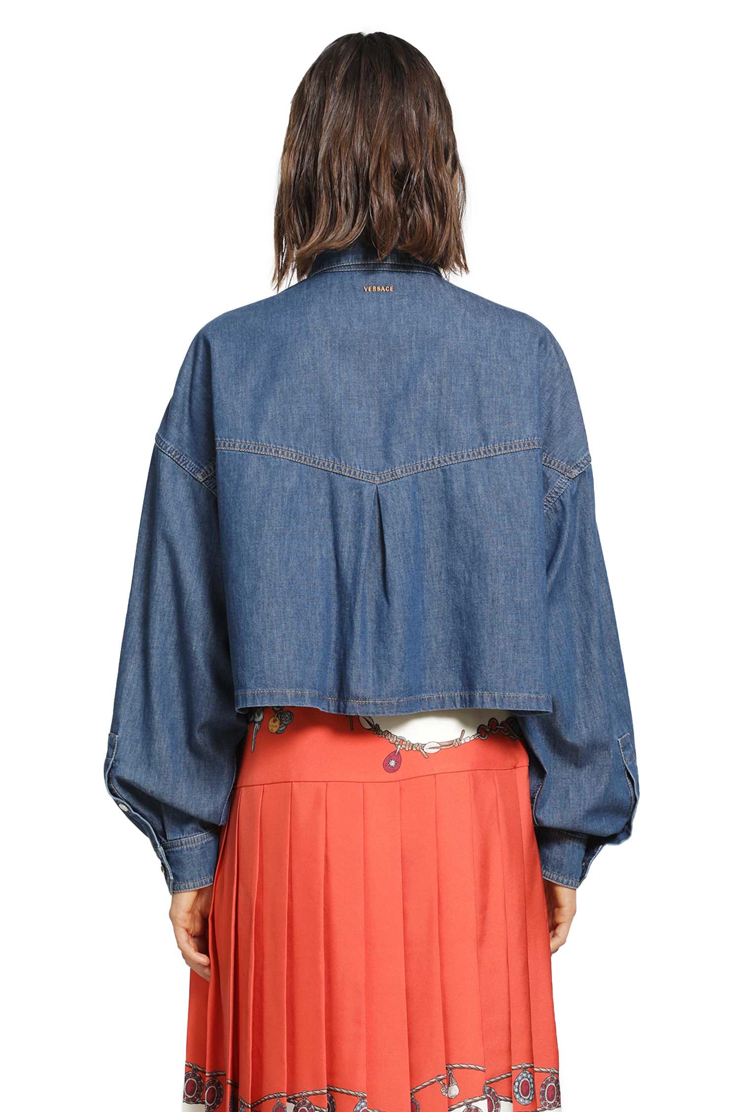 Versace Chambray Denim Crop Shirt