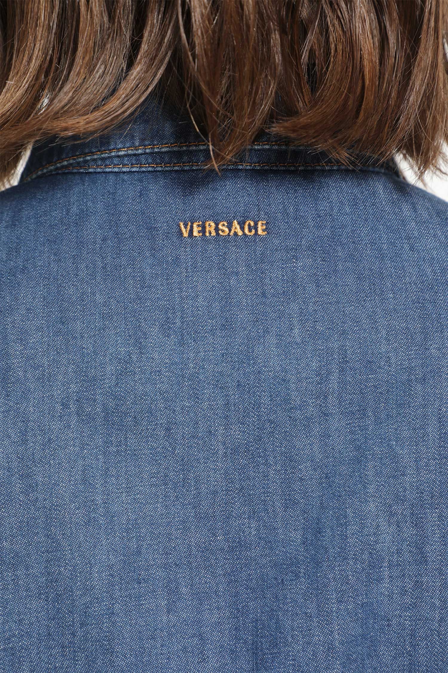 Versace Chambray Denim Crop Shirt