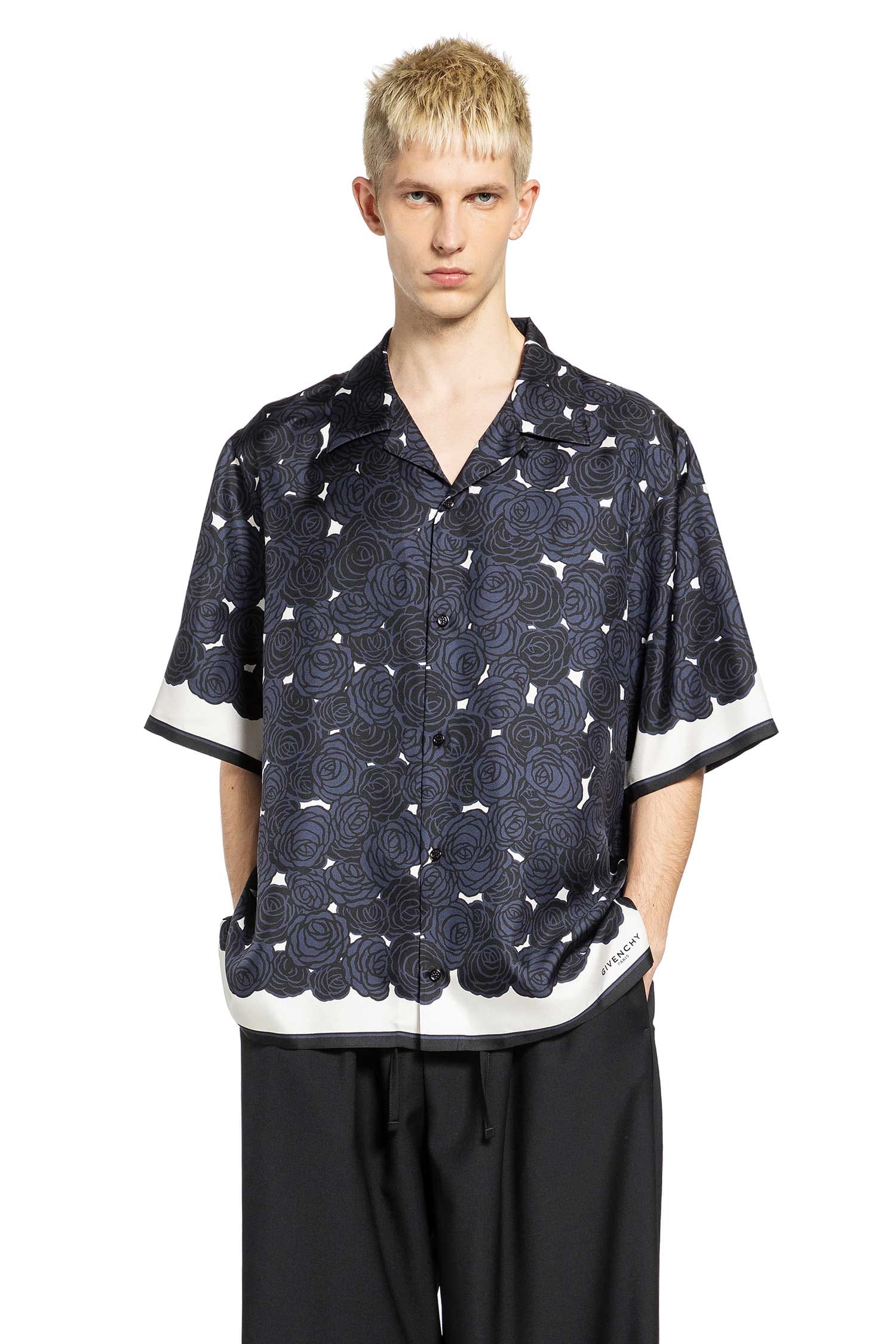 Givenchy Rose Print Silk Bowling Shirt