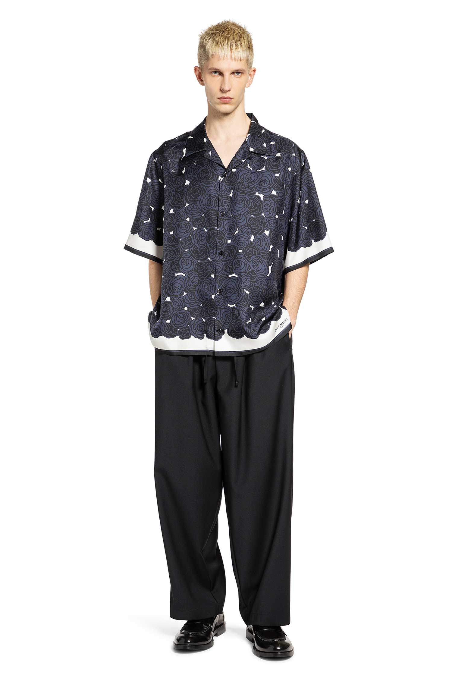 Givenchy Rose Print Silk Bowling Shirt