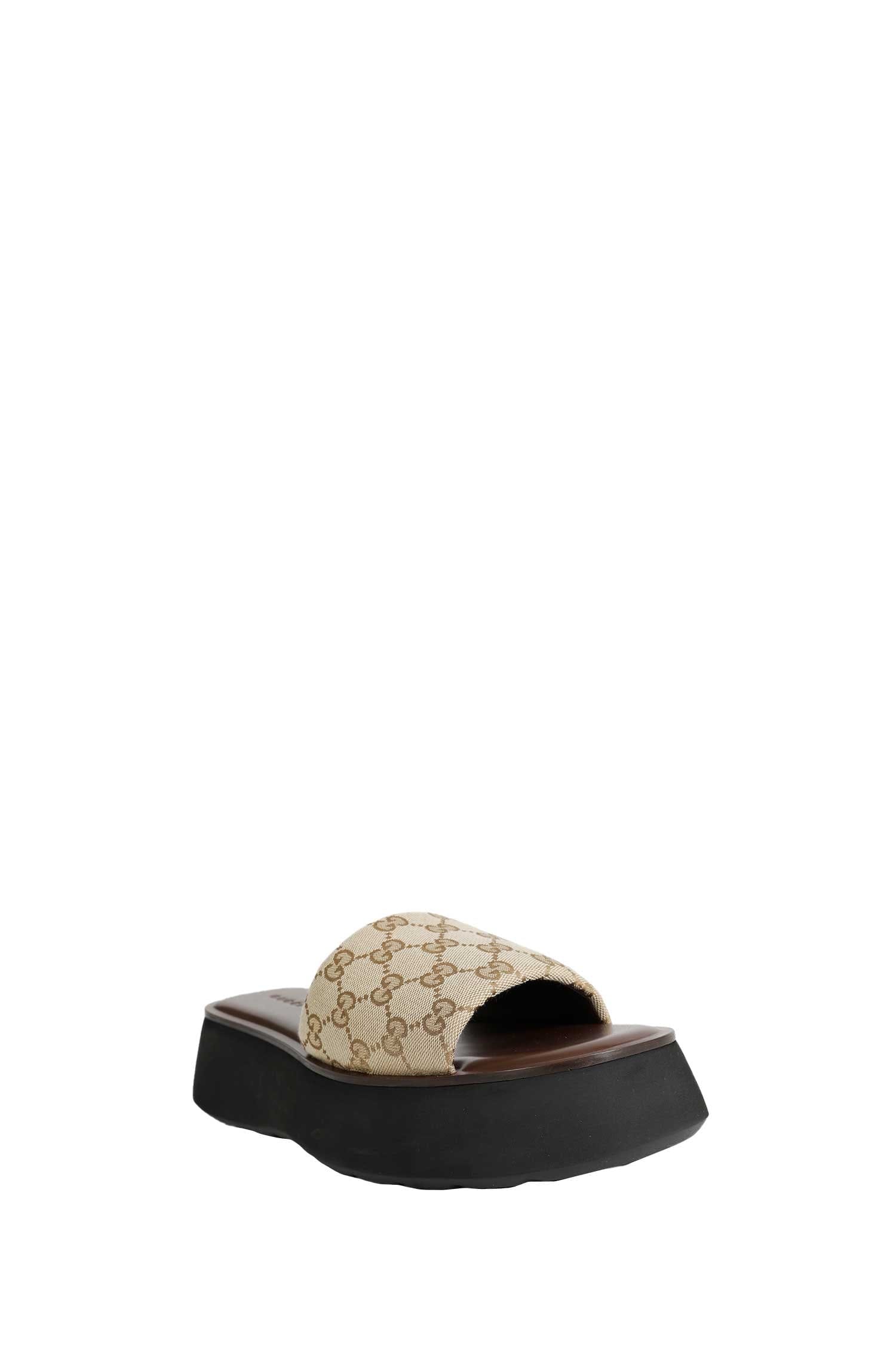 Gucci GG Canvas Flatform Slide Sandals