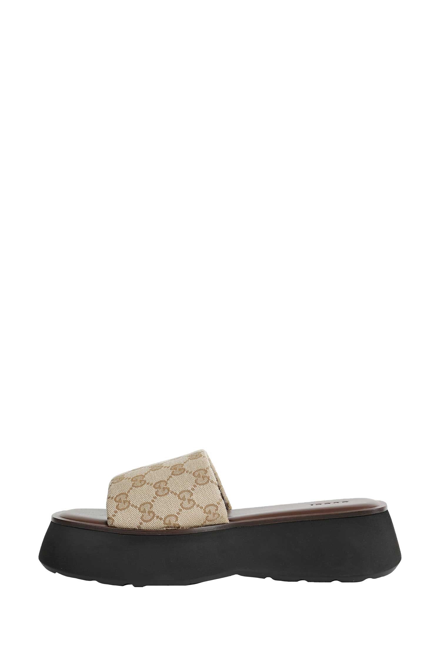 Gucci GG Canvas Flatform Slide Sandals
