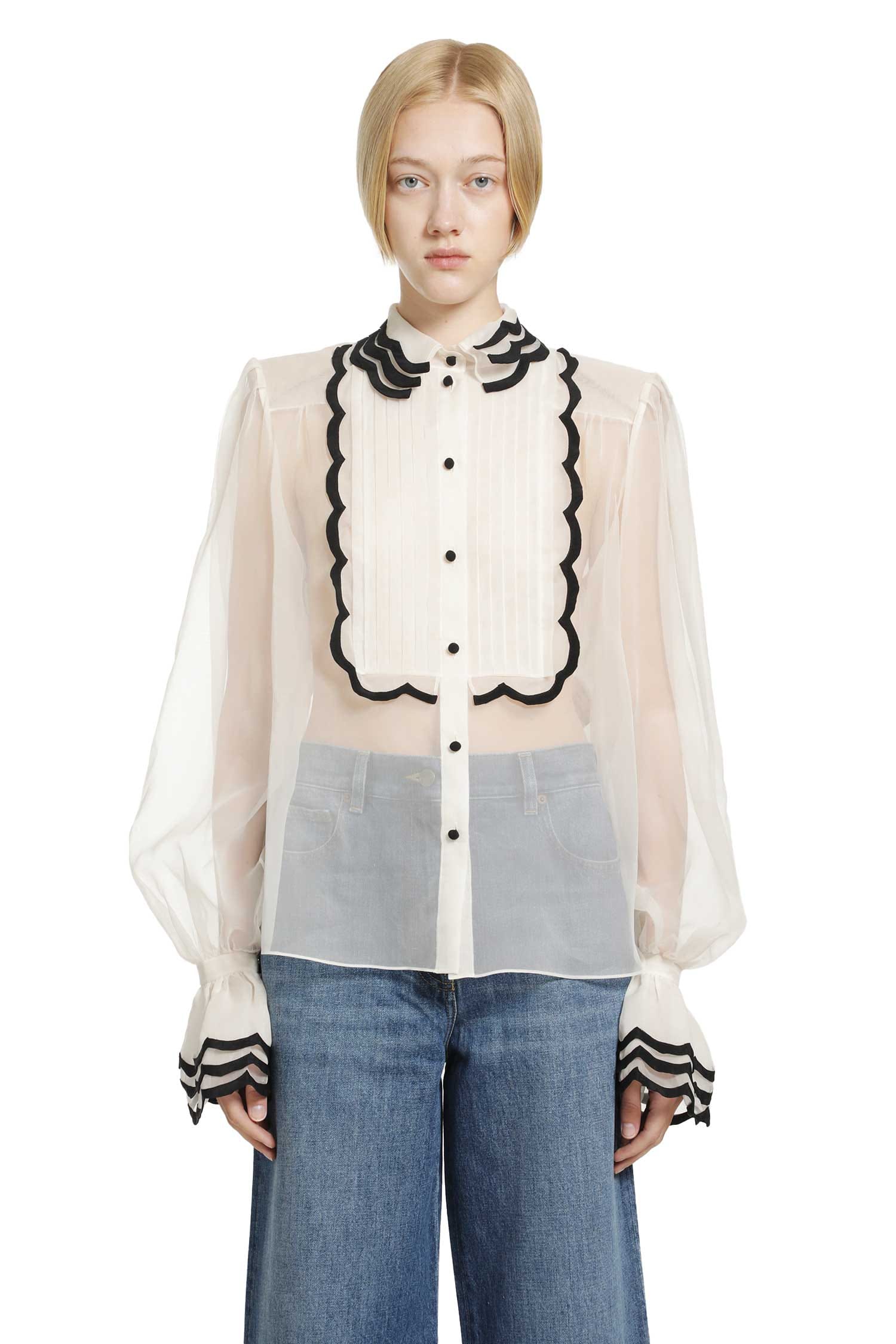Valentino Organza Shirt with Embroidered Bib