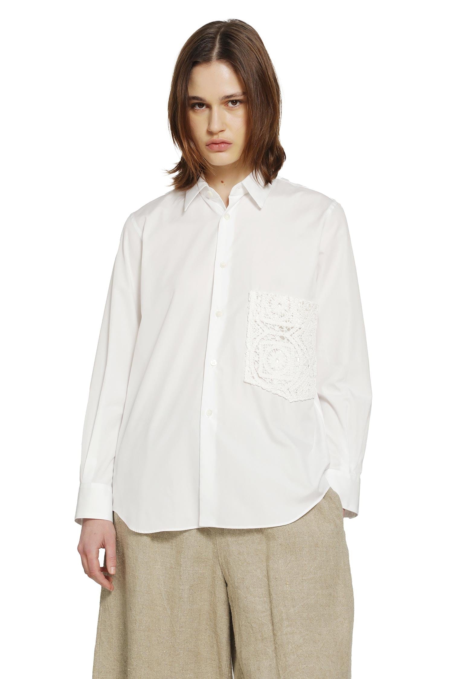 Comme Des Garcons Crochet Pocket Shirt in Cotton Poplin