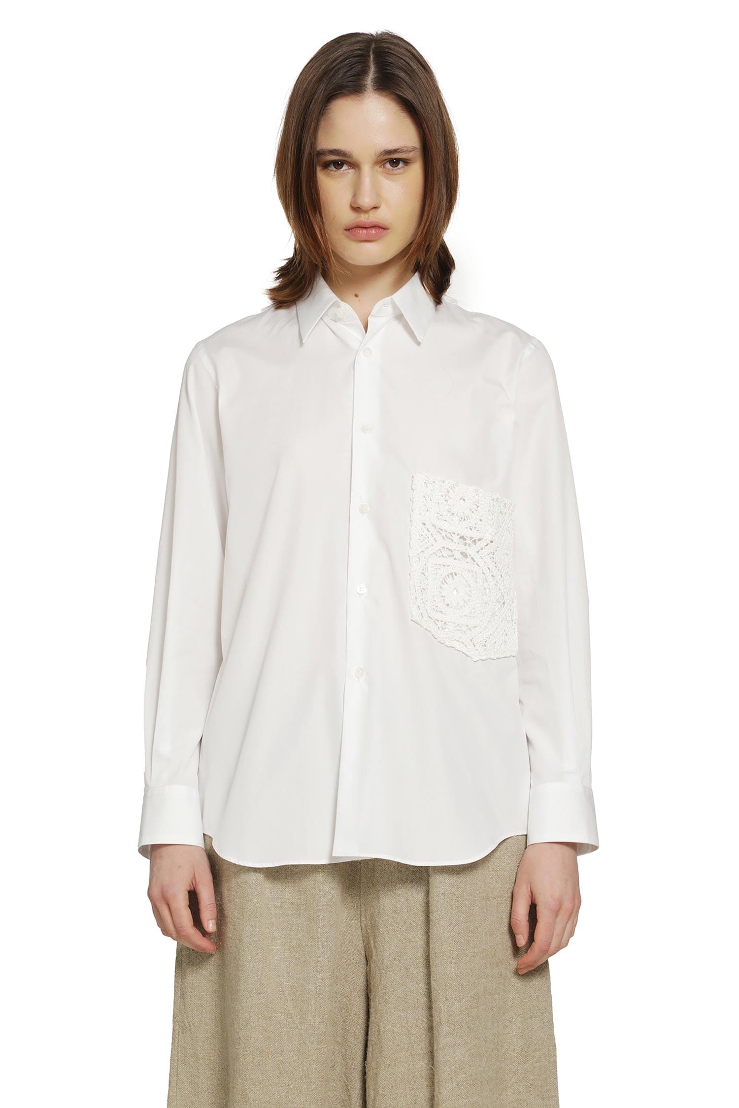 Comme Des Garcons Crochet Pocket Shirt in Cotton Poplin