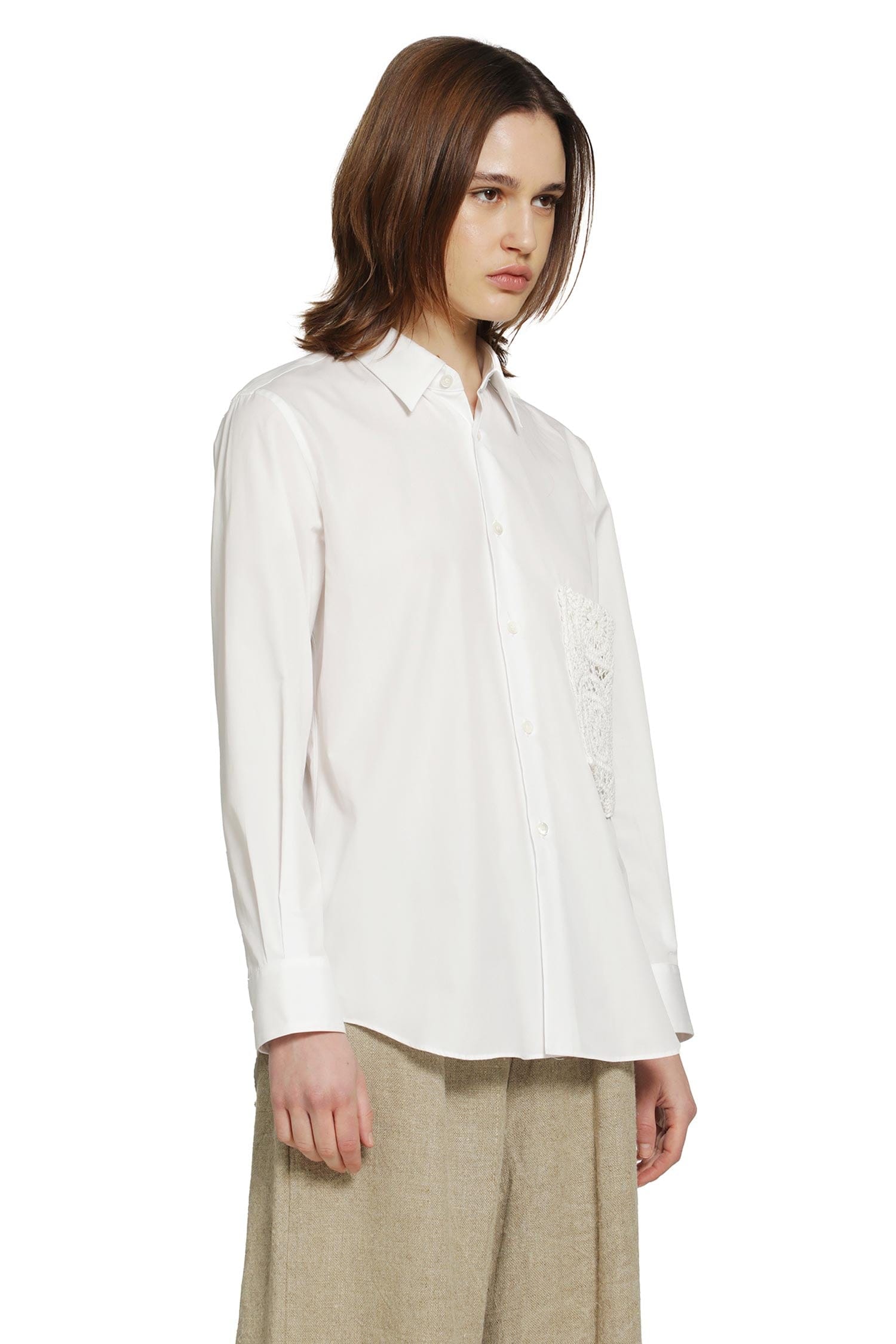 Comme Des Garcons Crochet Pocket Shirt in Cotton Poplin