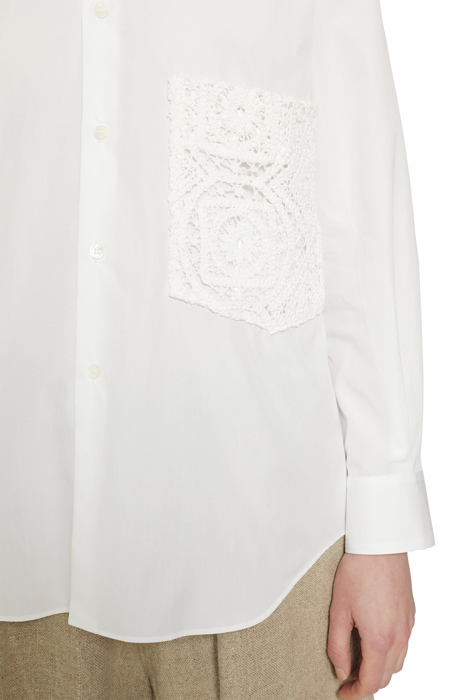 Comme Des Garcons Crochet Pocket Shirt in Cotton Poplin