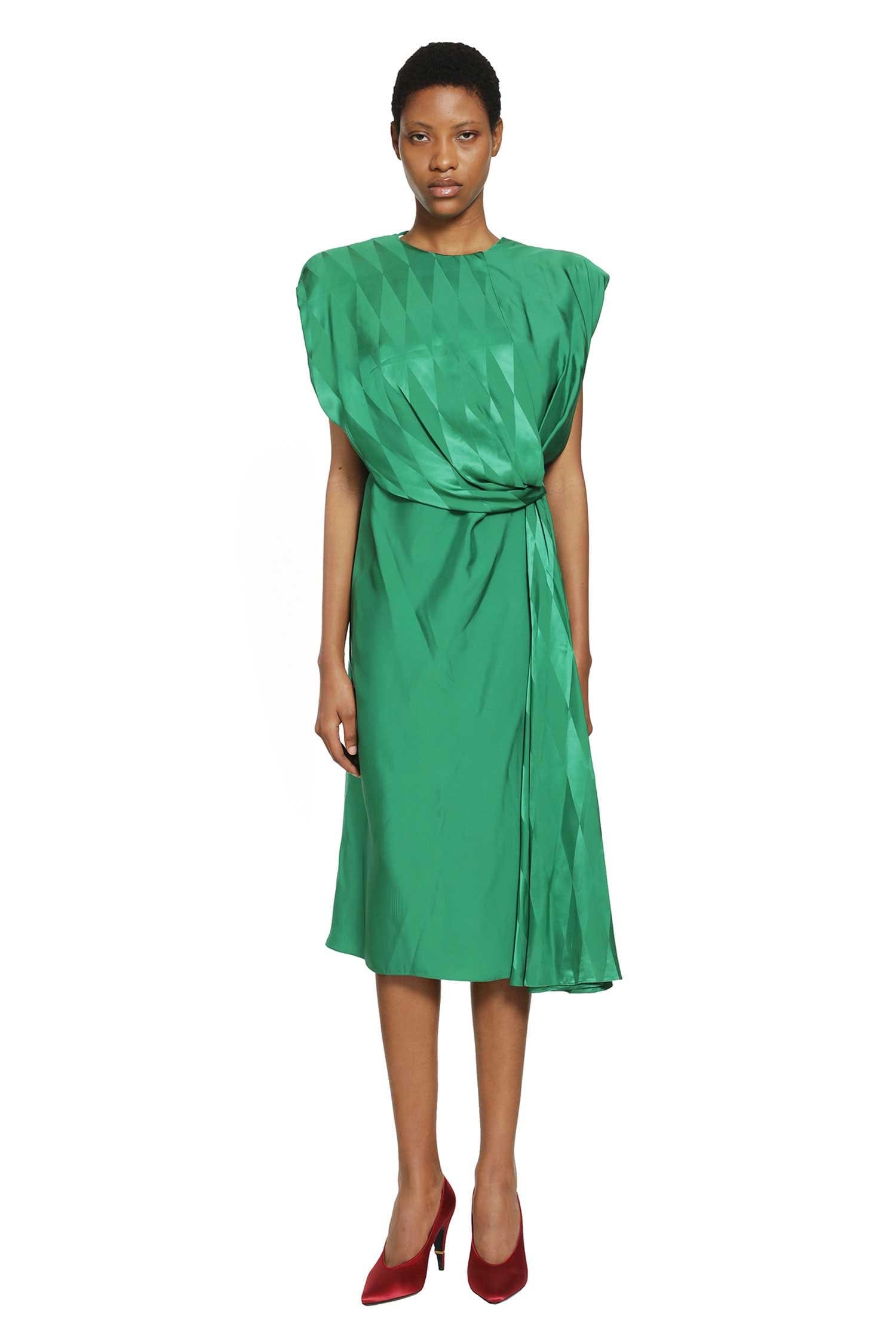 Versace Jacquard Silk Draped Midi Dress