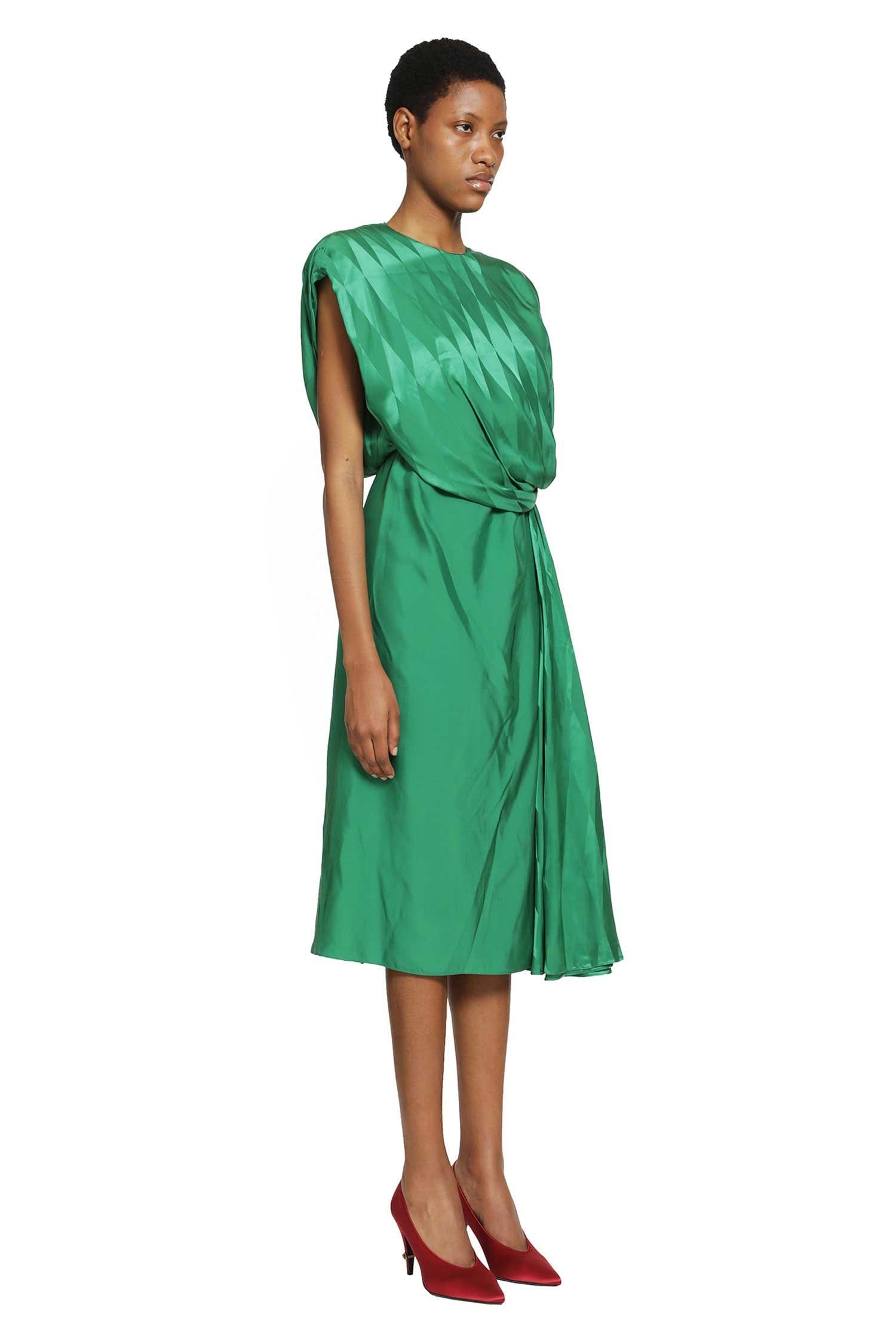 Versace Jacquard Silk Draped Midi Dress